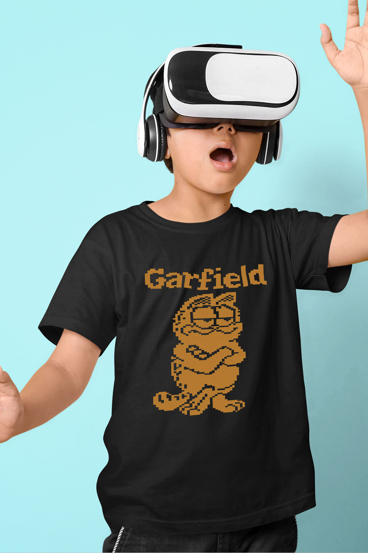 Garfield Baskılı Siyah Unisex Çocuk Tişört