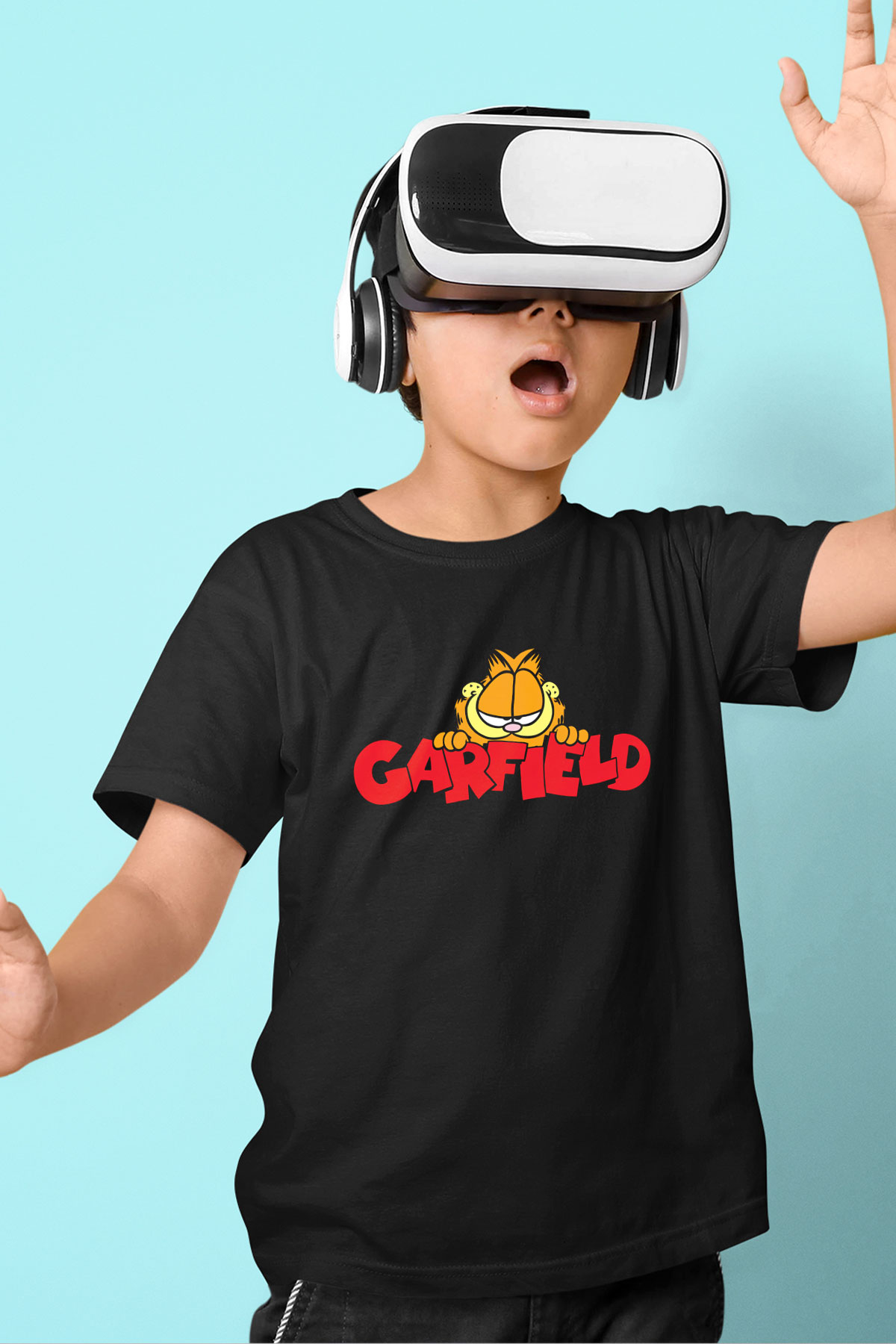 Garfield Baskılı Siyah Unisex Çocuk Tişört