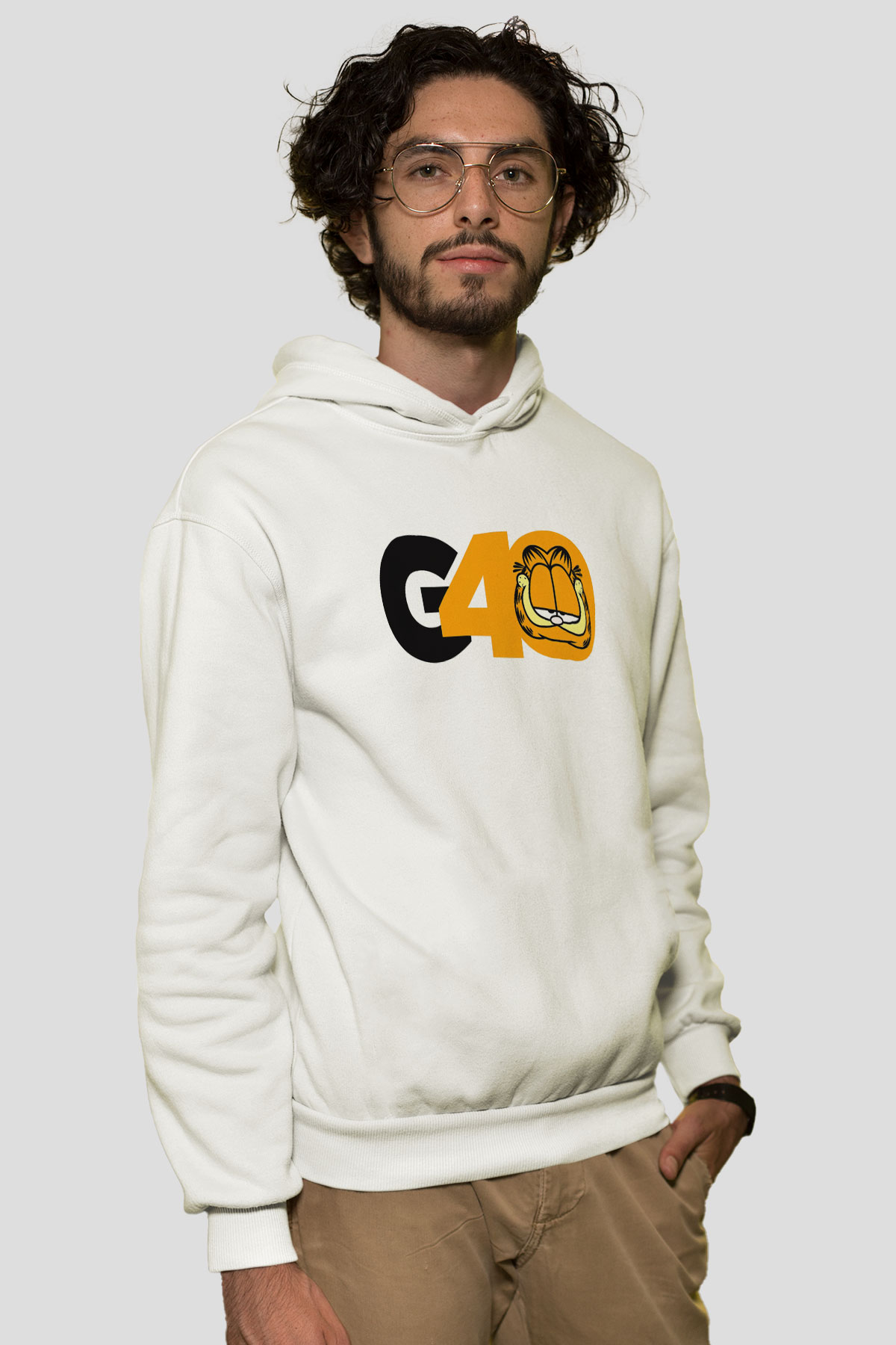 Garfield Beyaz Unisex Kapşonlu Sweatshirt