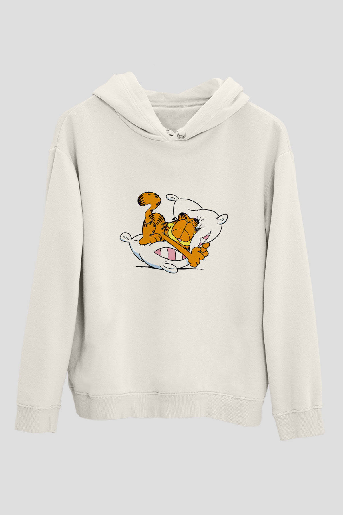 Garfield Beyaz Unisex Kapşonlu Sweatshirt