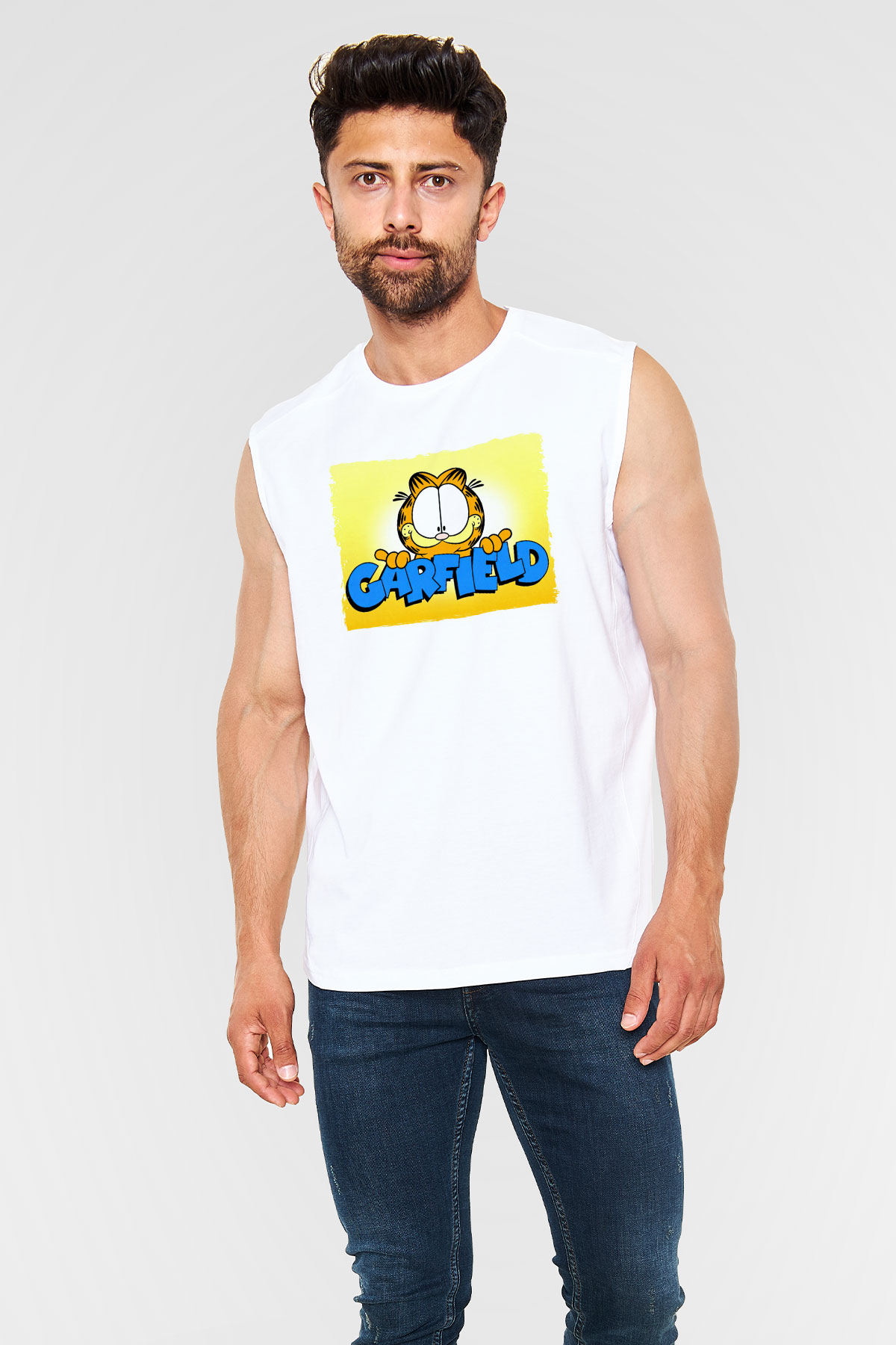 Garfield Beyaz Unisex  Kolsuz Tişört