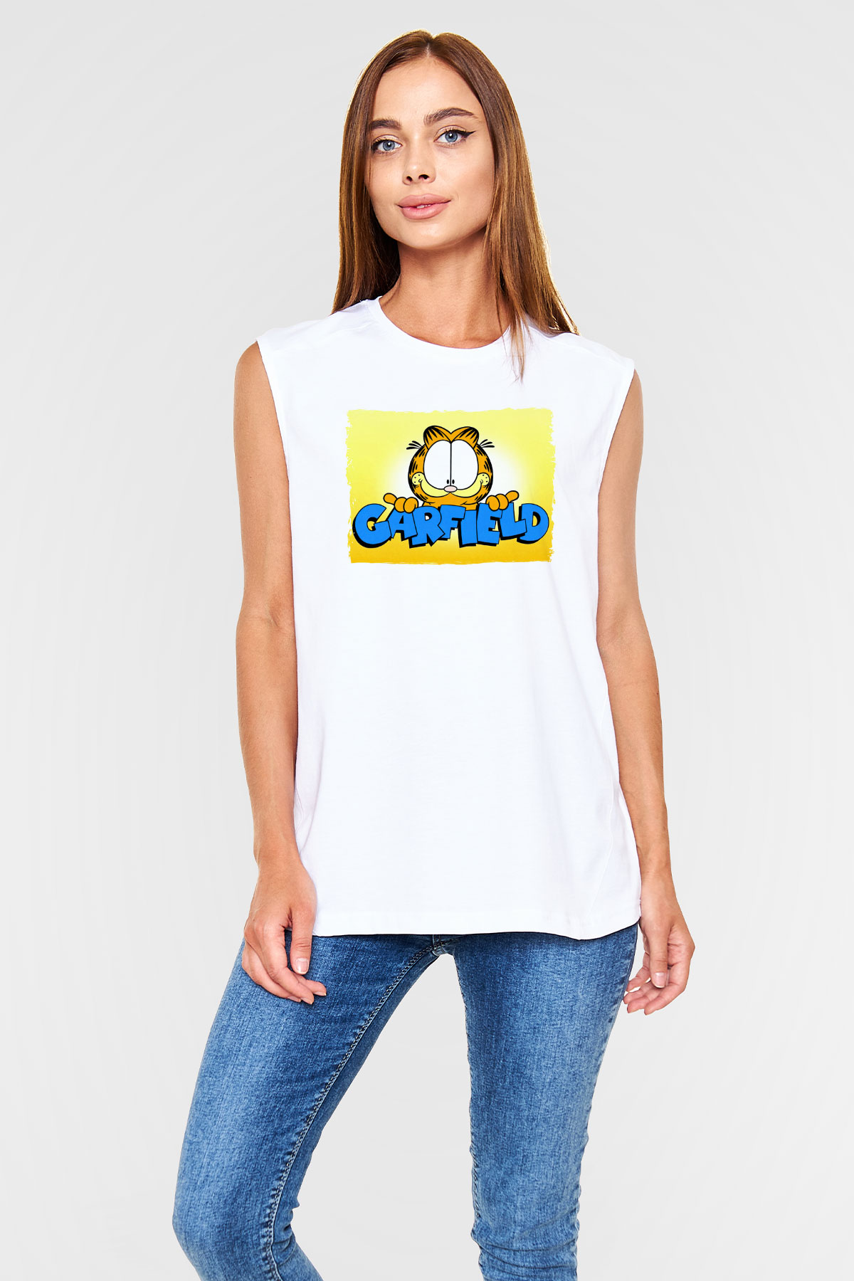 Garfield Beyaz Unisex  Kolsuz Tişört