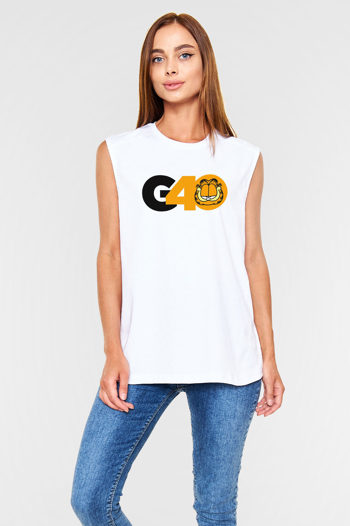 Garfield Beyaz Unisex Kolsuz Tişört