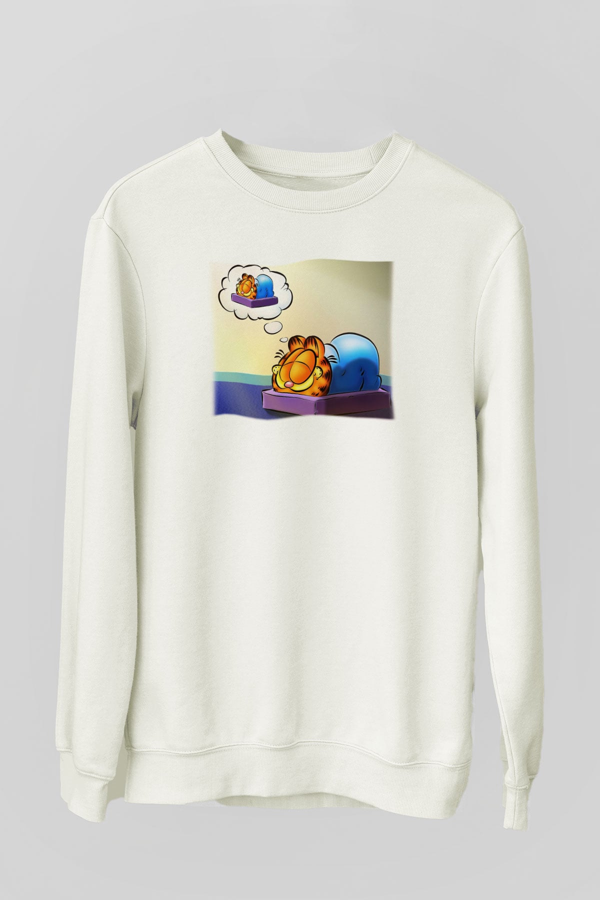 Garfield Beyaz Unisex Sweatshirt