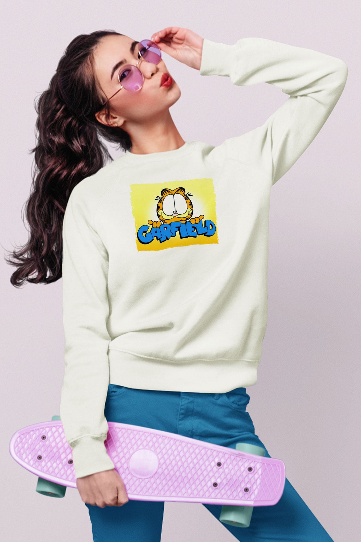 Garfield Beyaz Unisex  Sweatshirt