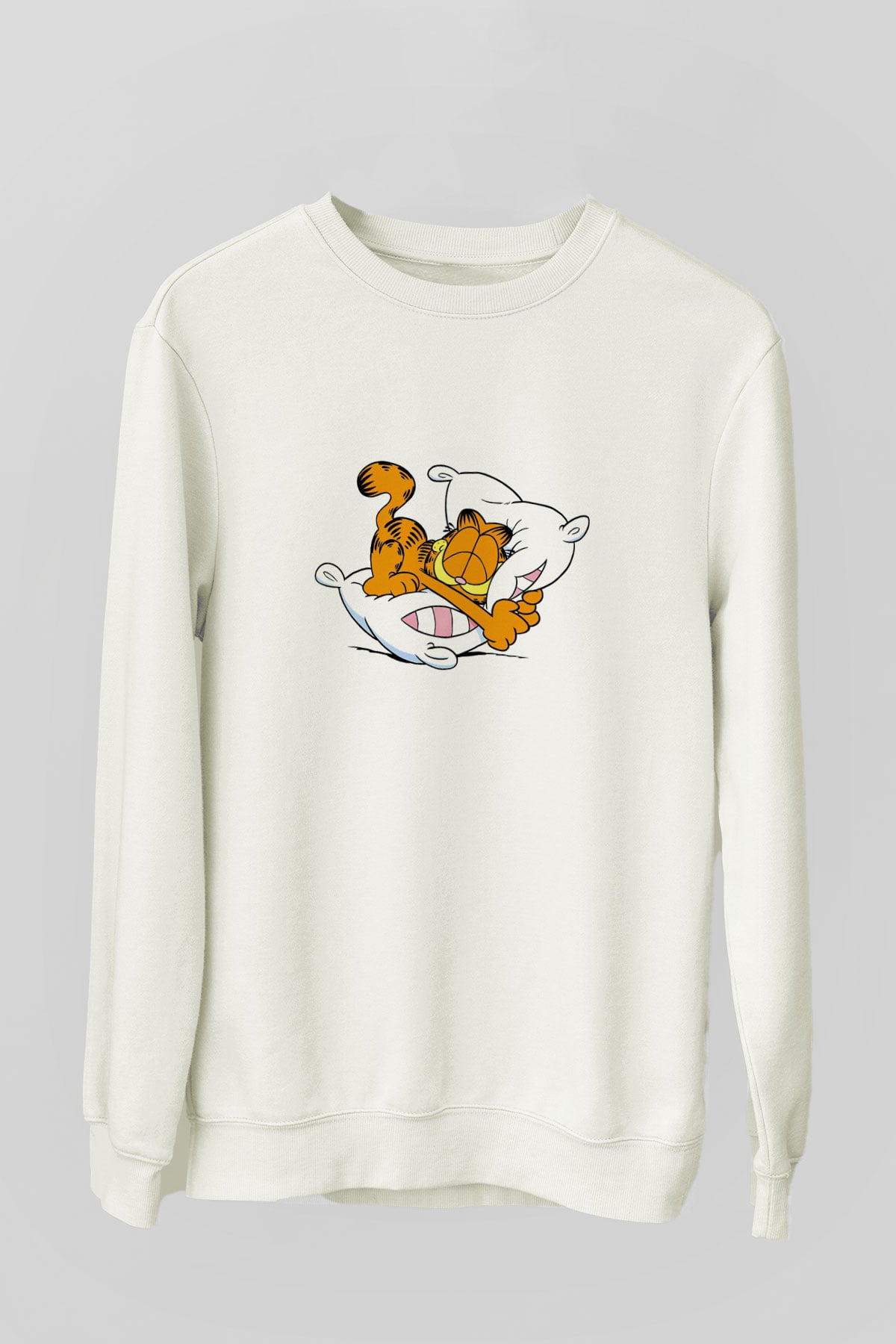 Garfield Beyaz Unisex Sweatshirt