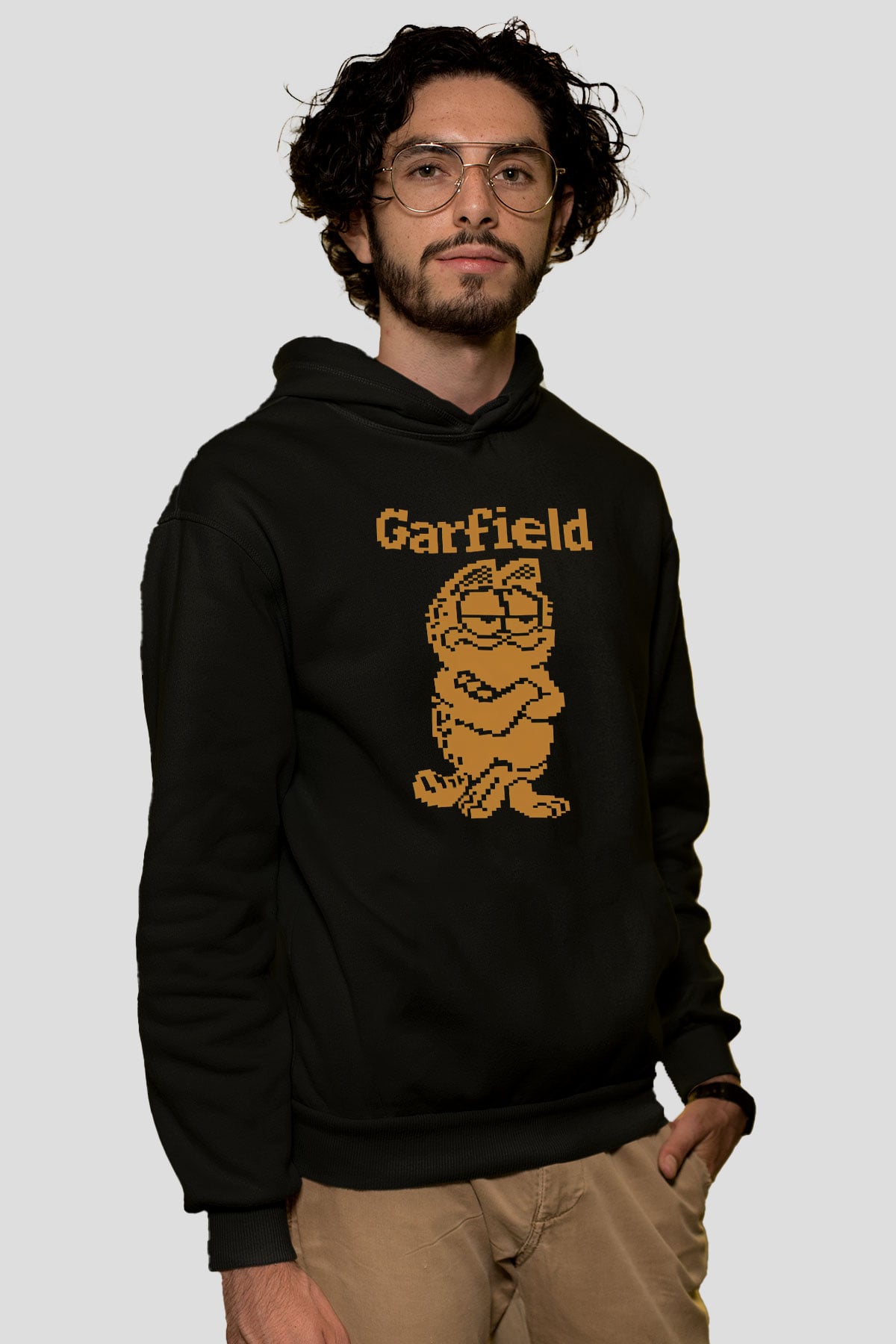 Garfield Siyah Unisex Kapüşonlu Sweatshirt
