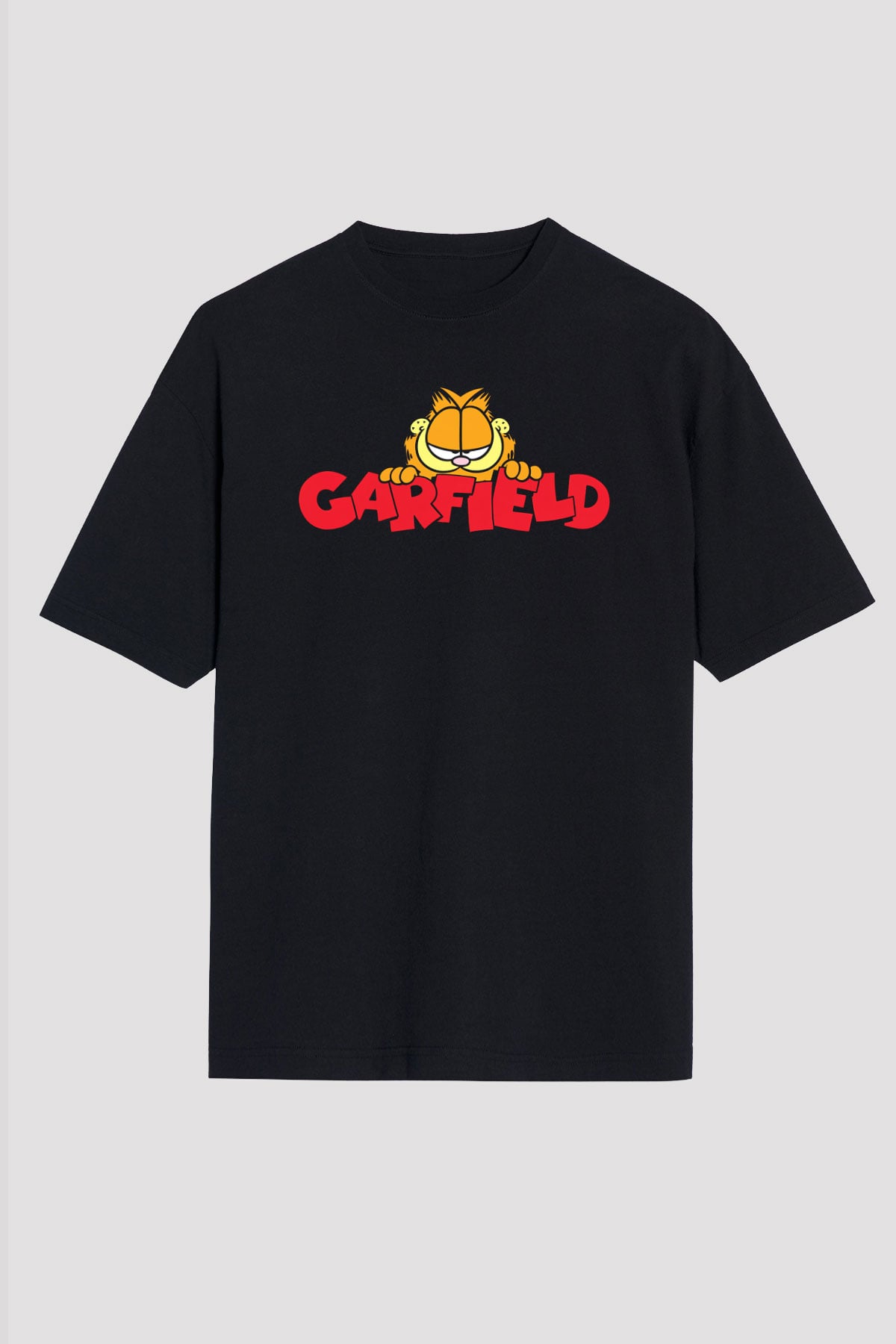 Garfield Siyah Unisex Oversize Tişört