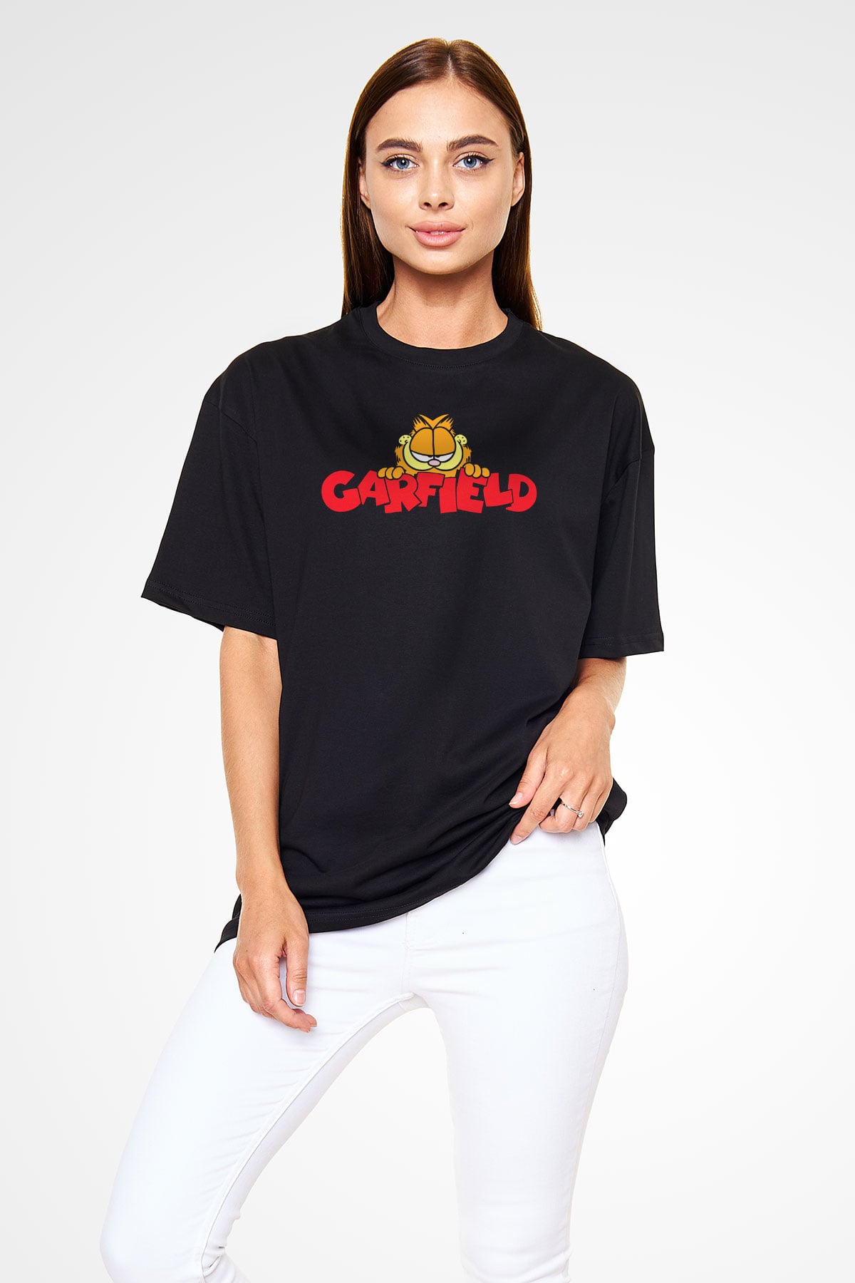 Garfield Siyah Unisex Oversize Tişört