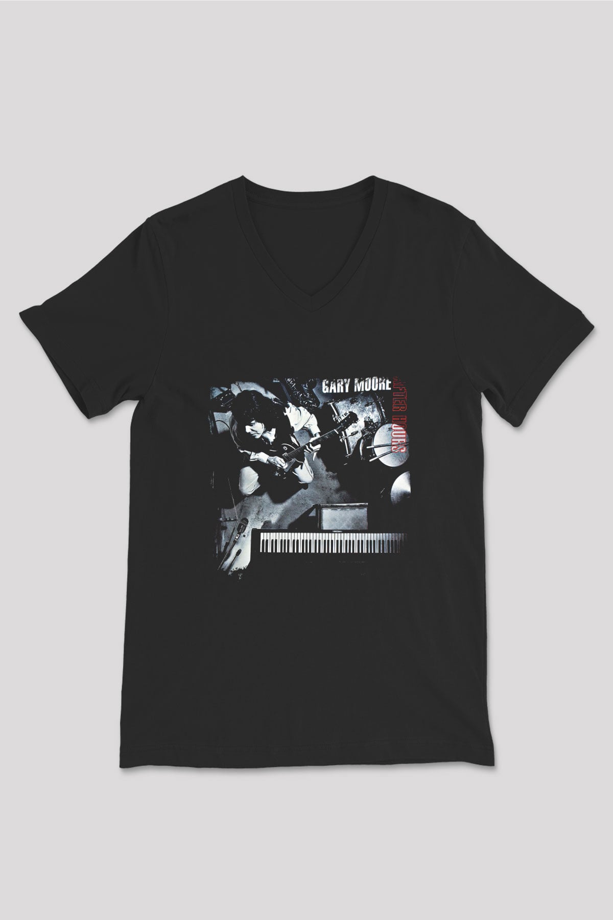 Gary Moore Baskılı Unisex Siyah V Yaka Tişört