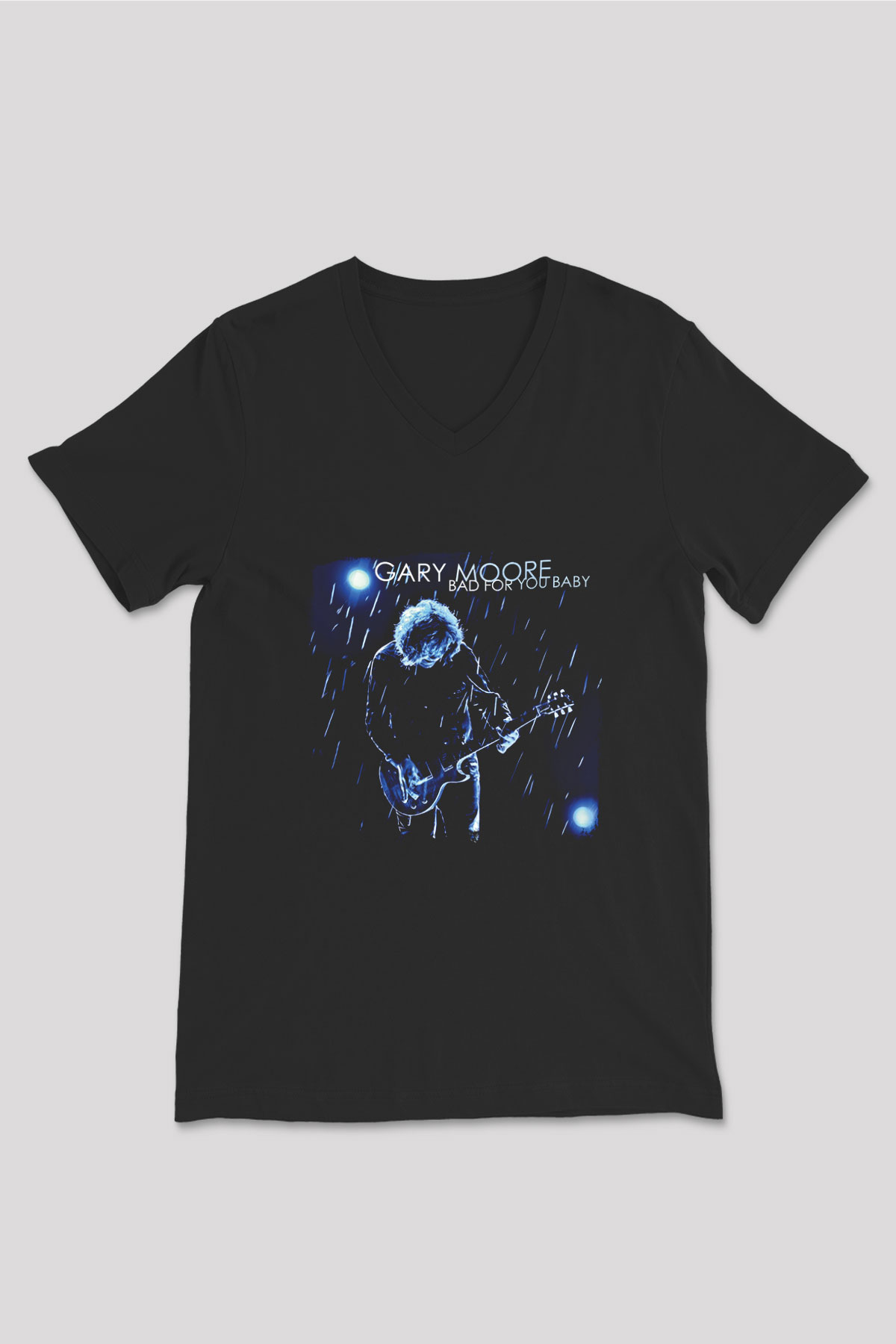 Gary Moore Baskılı Unisex Siyah V Yaka Tişört