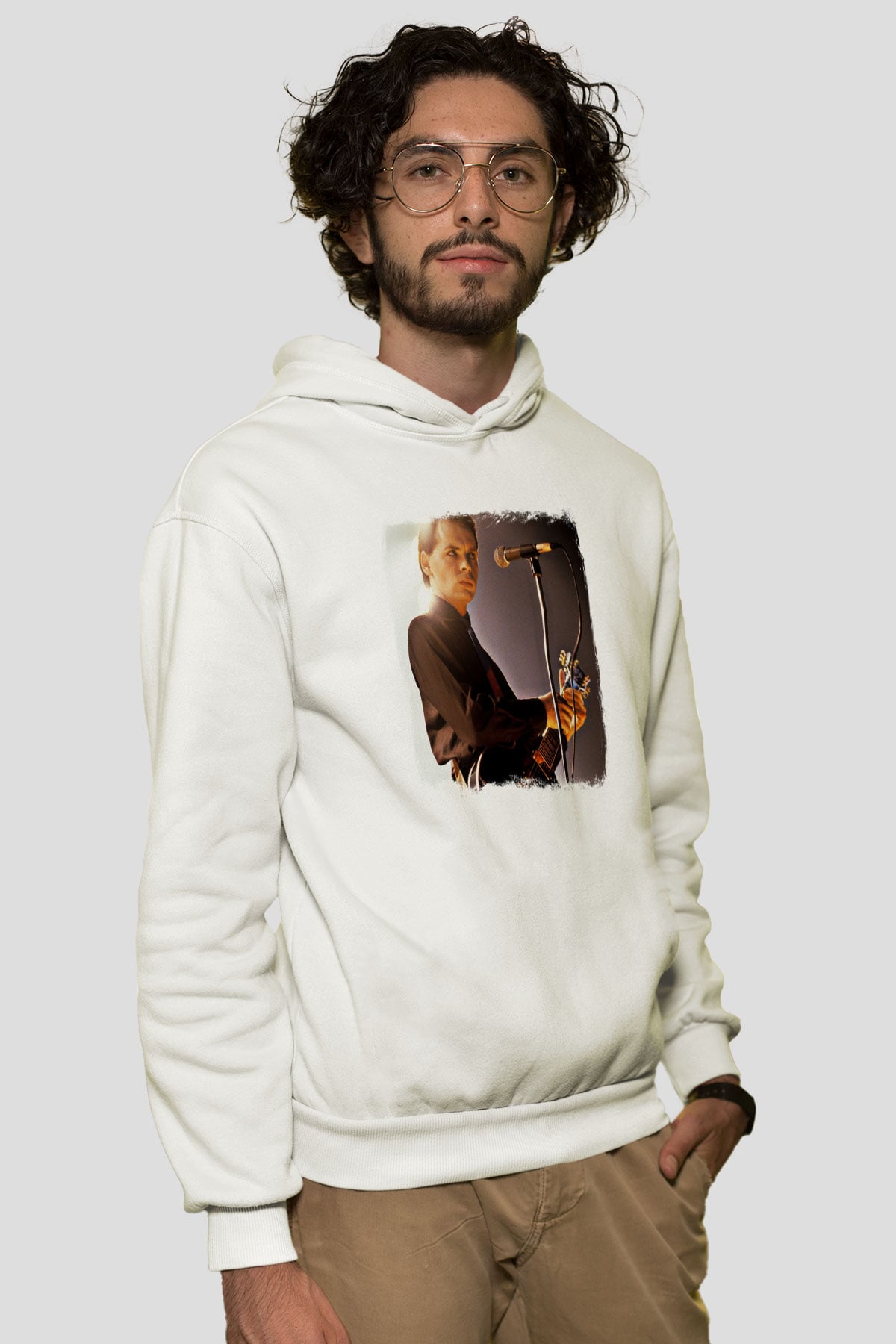 Gary Numan Baskılı Unisex Beyaz Hoodie