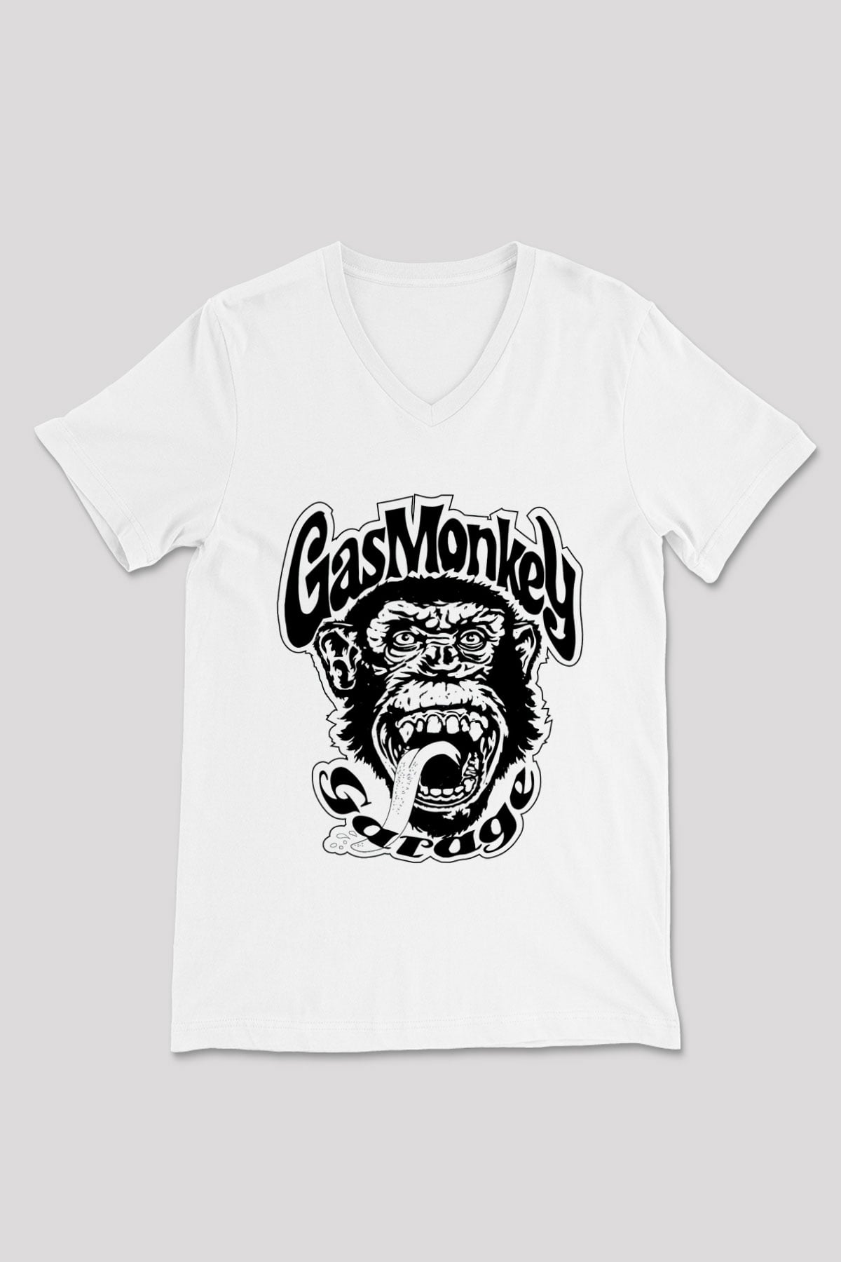 Gas Monkey Garage Beyaz Unisex V Yaka Tişört T-Shirt