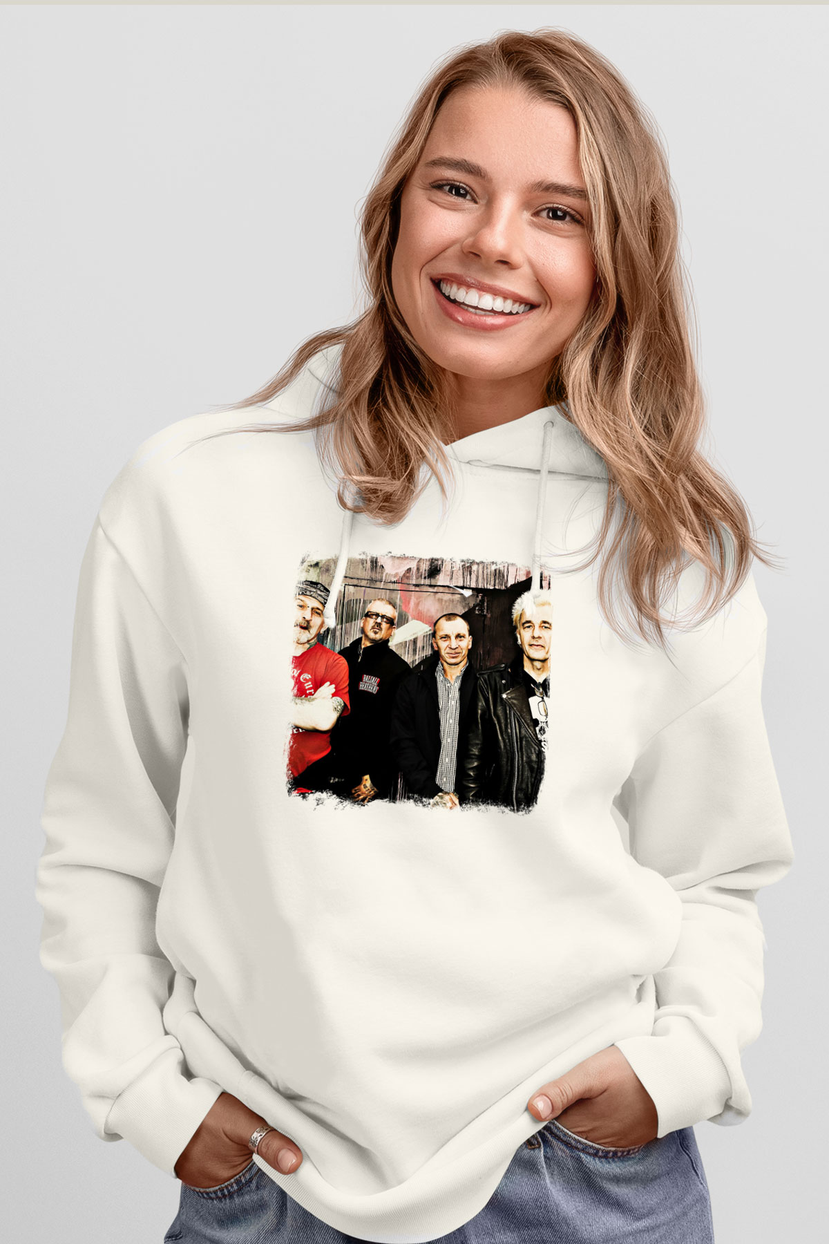 GBH Baskılı Unisex Beyaz Hoodie