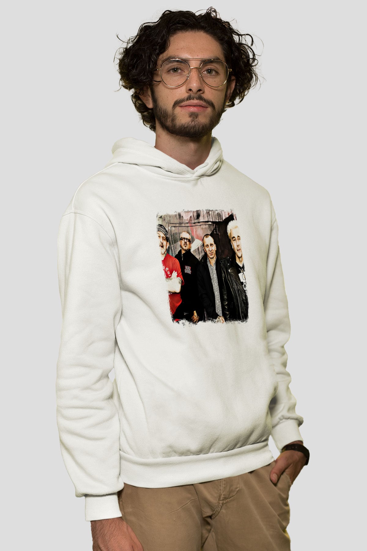 GBH Baskılı Unisex Beyaz Hoodie