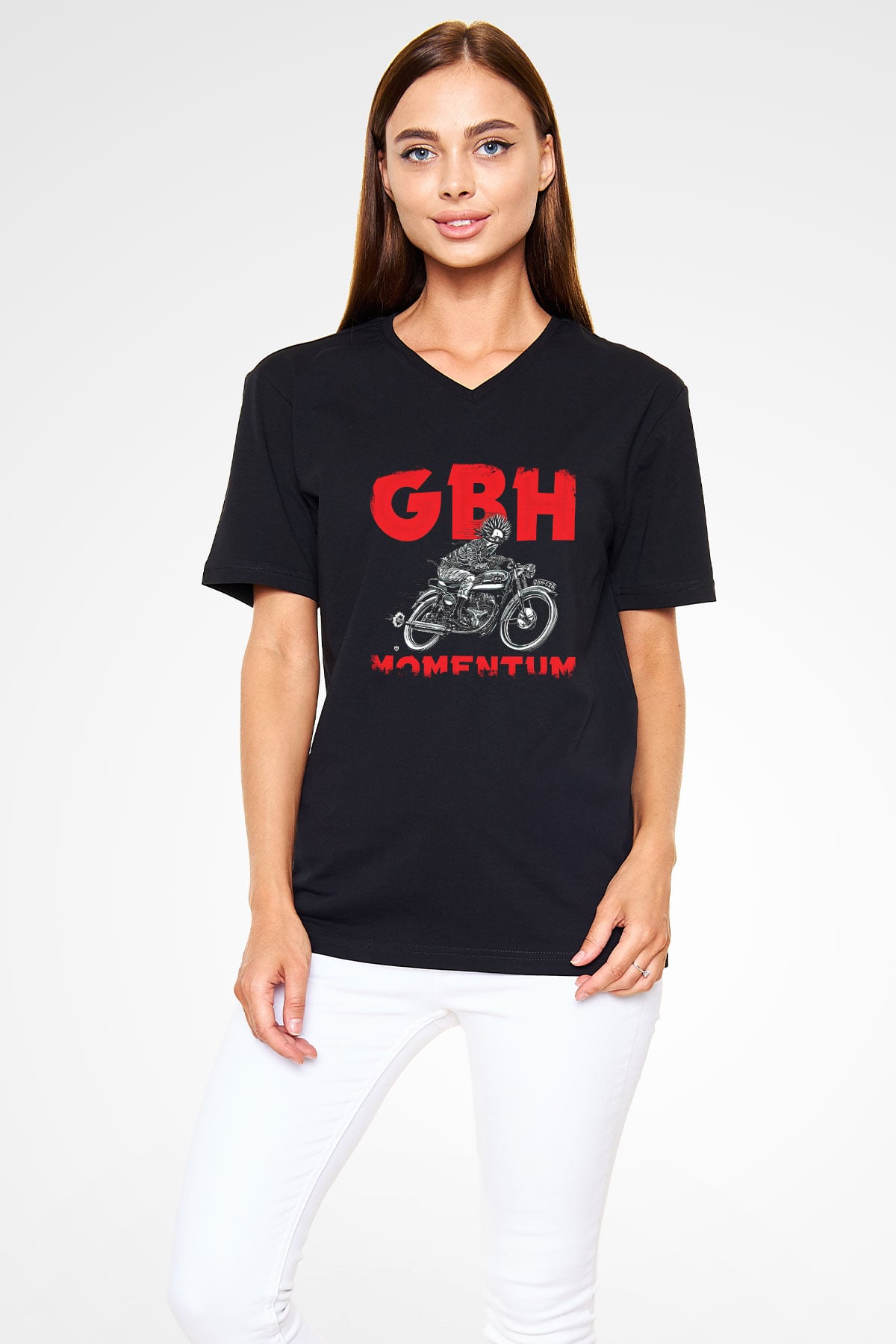 GBH Baskılı Unisex Siyah V Yaka Tişört