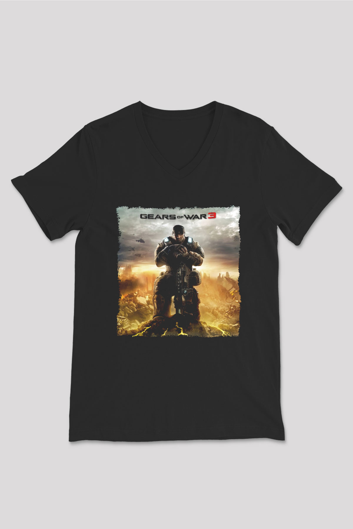 Gears of War Siyah Unisex V Yaka Tişört