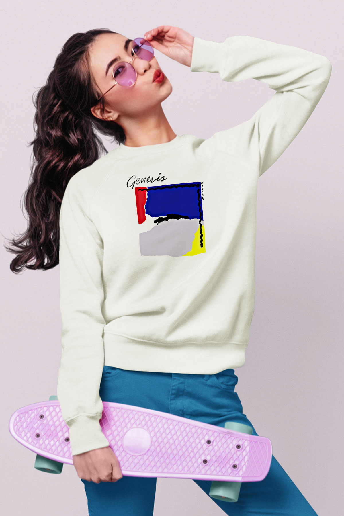 Genesis Baskılı Unisex Beyaz Sweatshirt