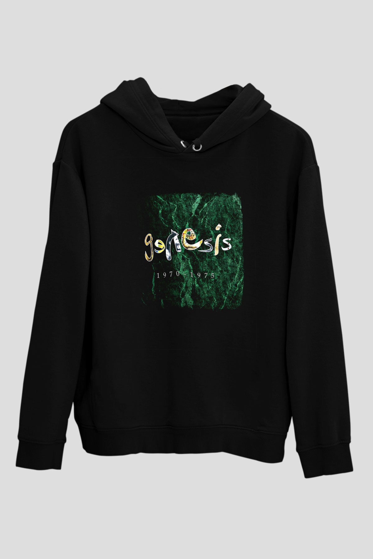 Genesis Baskılı Unisex Siyah Hoodie