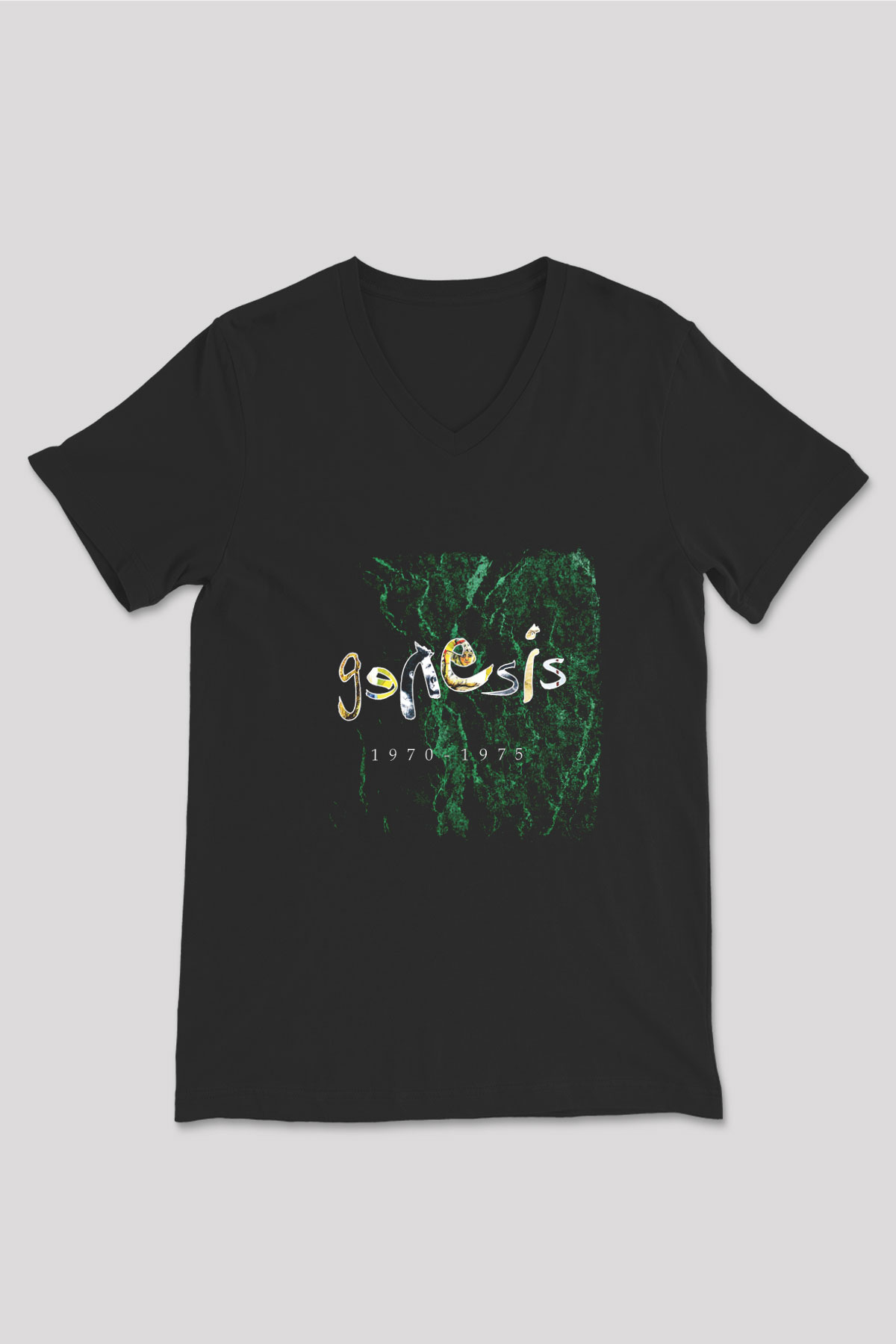 Genesis Baskılı Unisex Siyah V Yaka Tişört