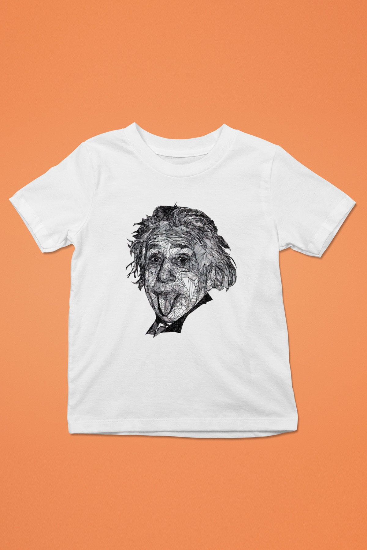 Geometrik Aibert Einstein Portesi Baskılı Unisex Beyaz Çocuk Tişört