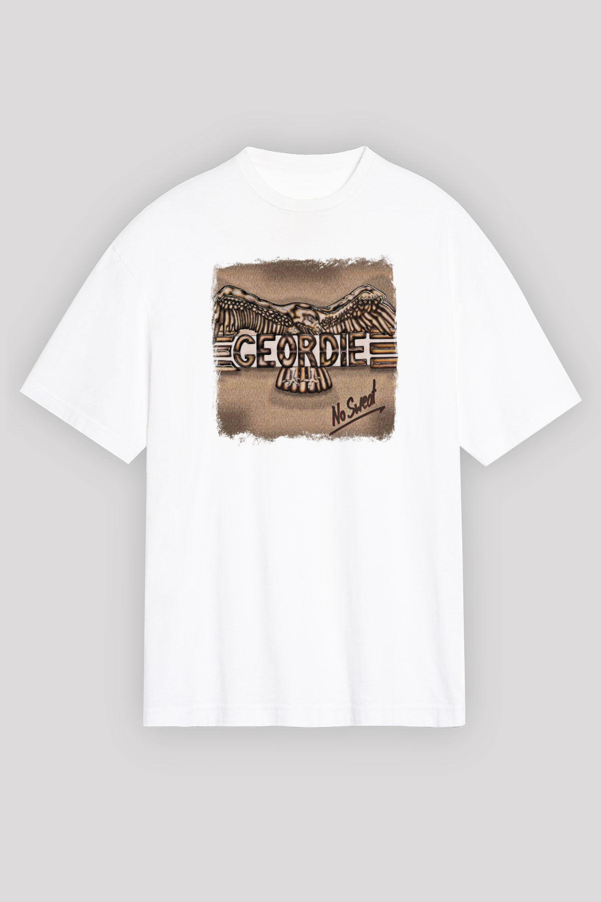 Geordie Baskılı Unisex Beyaz Oversize Tişört
