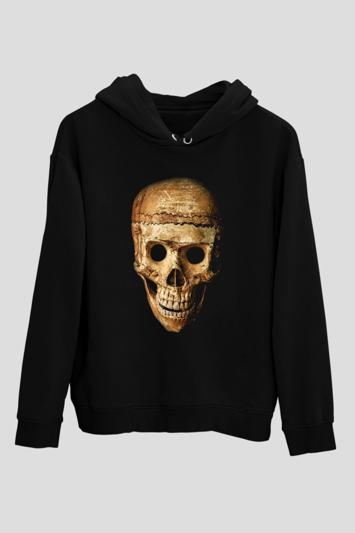 Gerçekçi Kurukafa Siyah Unisex Hoodie
