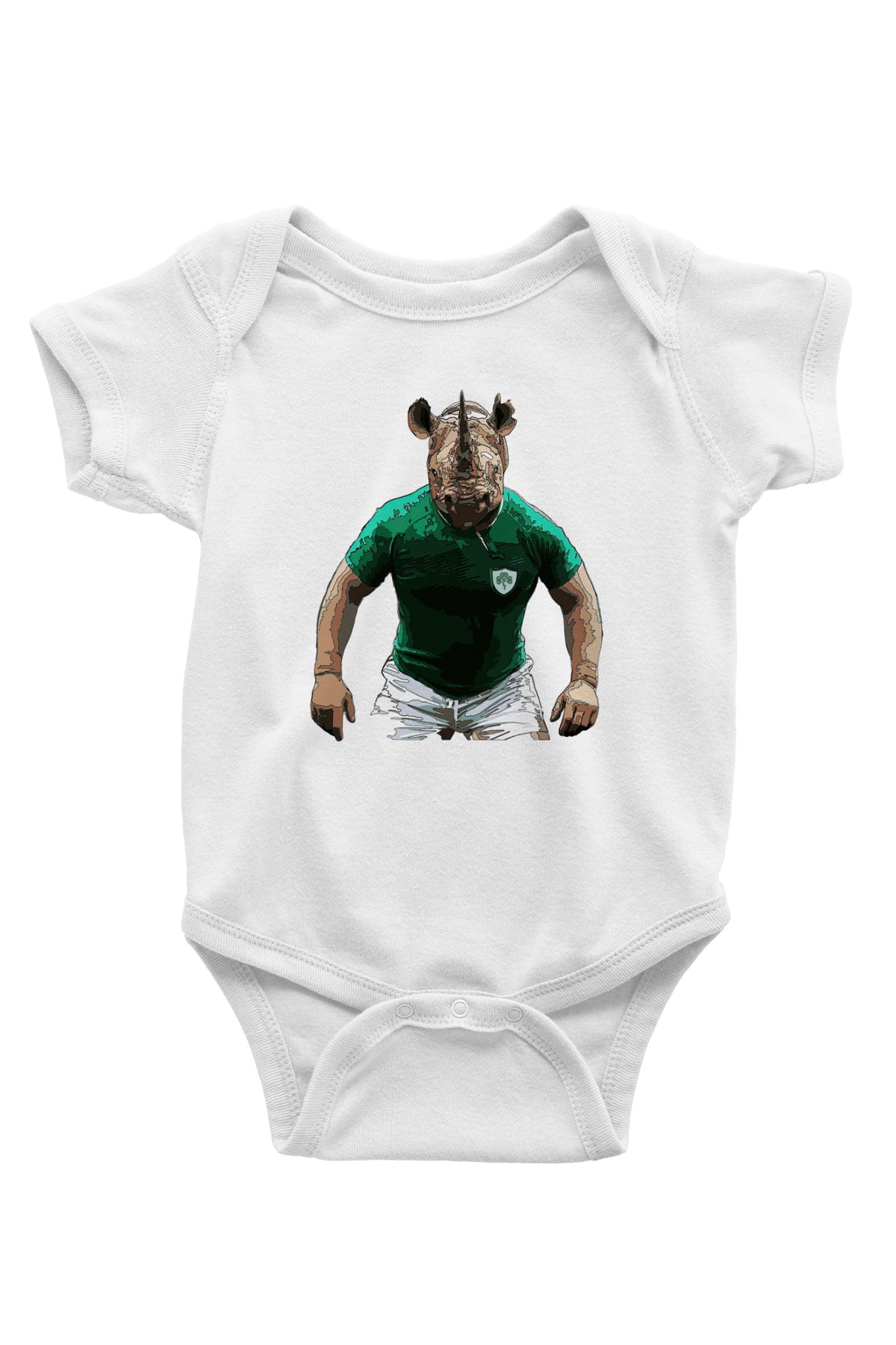 Gergedan Baskılı Beyaz Unisex Bebek Body - Zıbın