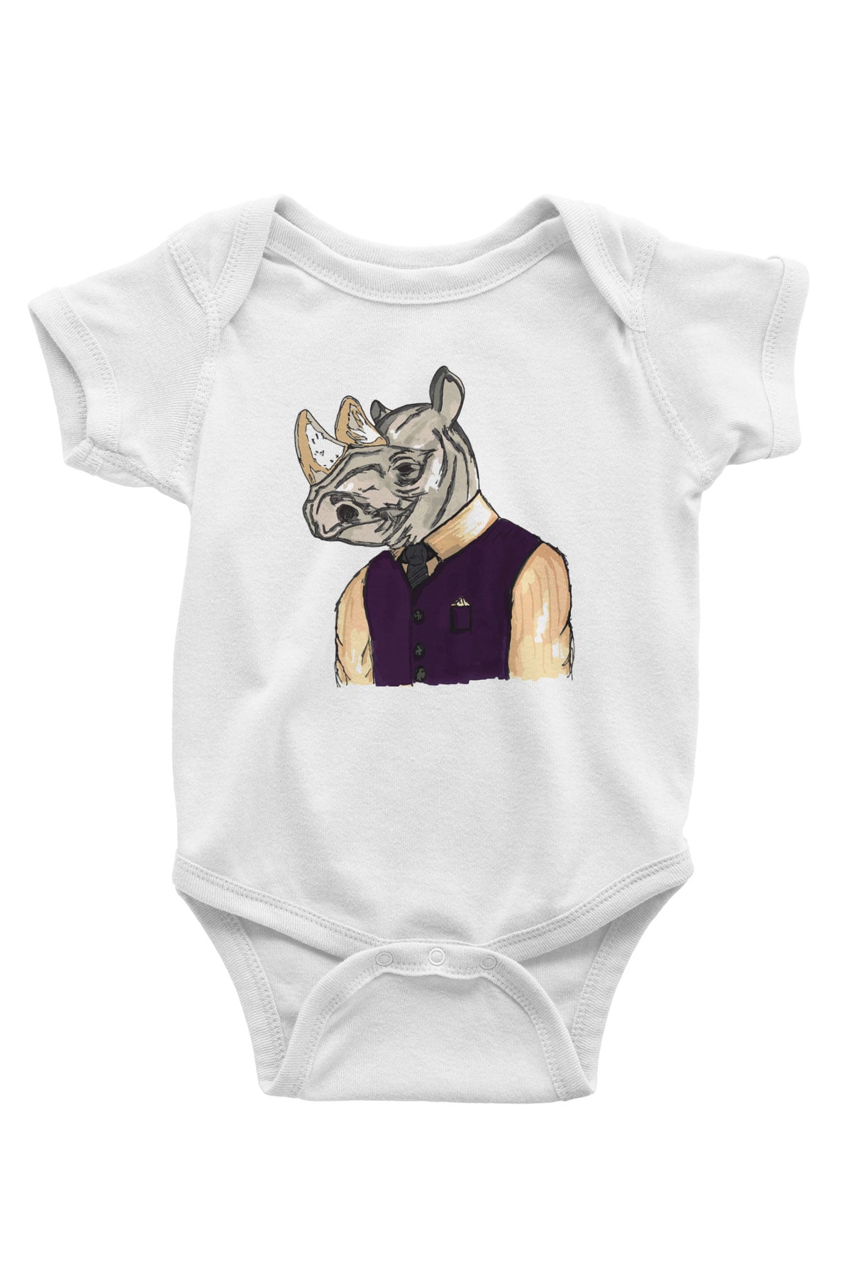 Gergedan Baskılı Beyaz Unisex Bebek Body - Zıbın