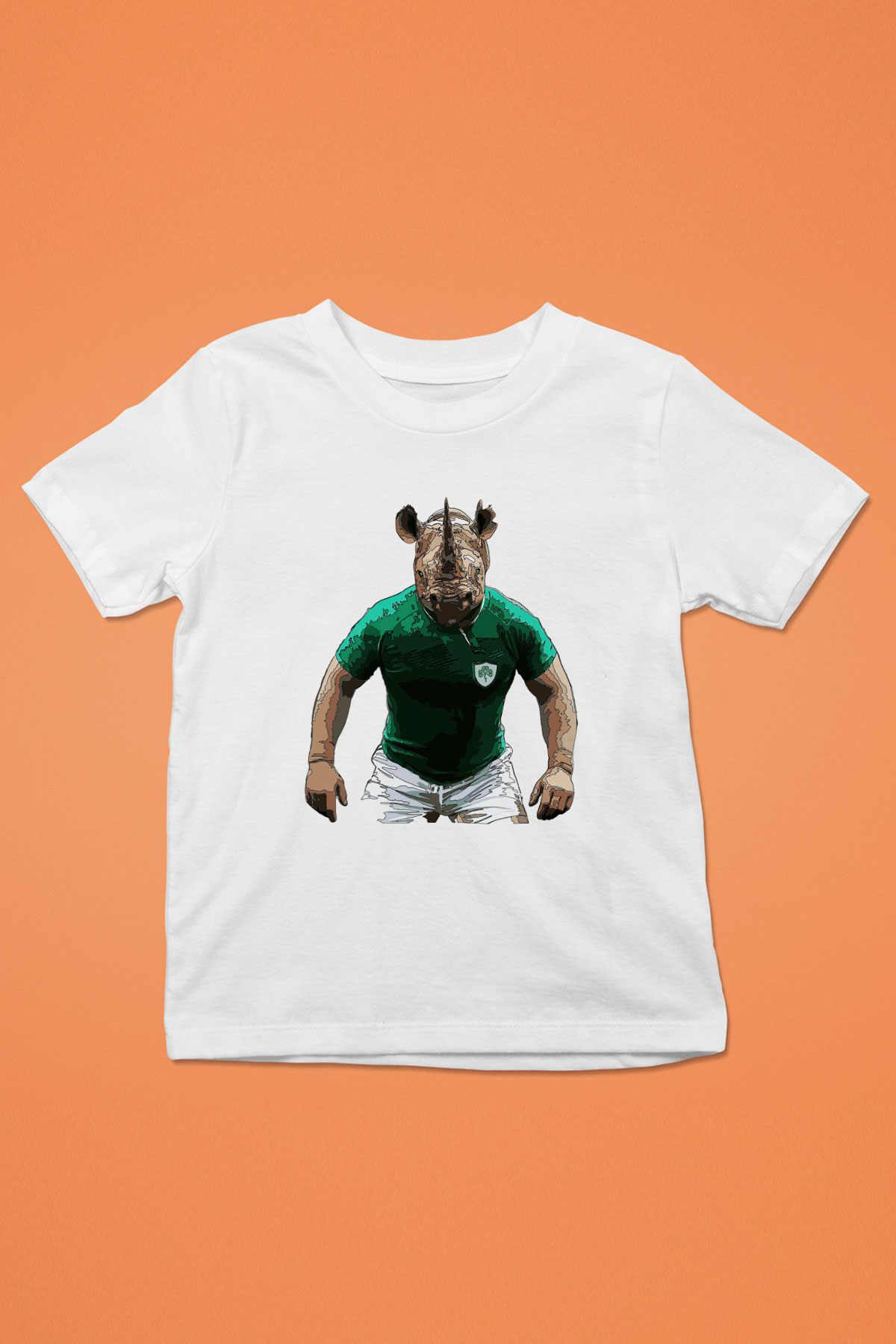 Gergedan Baskılı Beyaz Unisex Çocuk Tişört