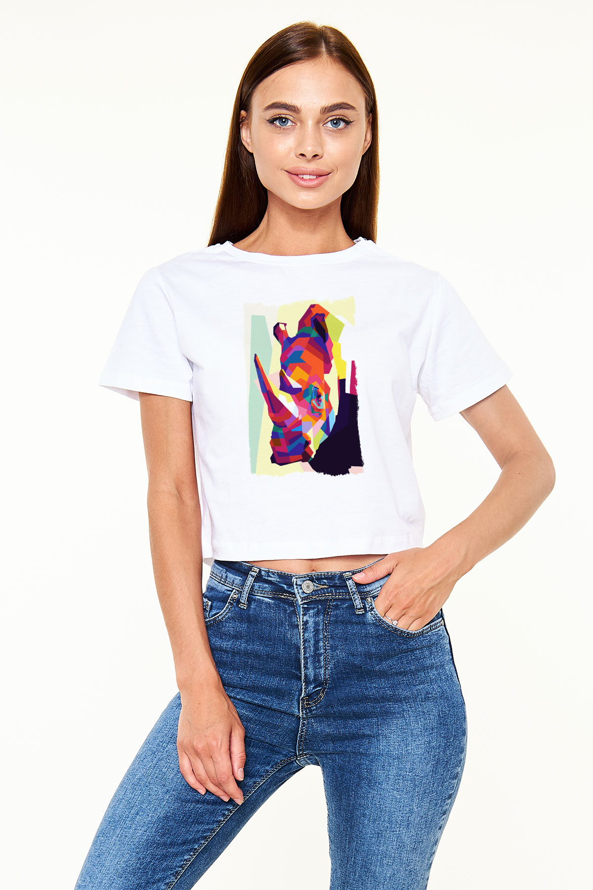 Gergedan Beyaz  Crop Top Tişört