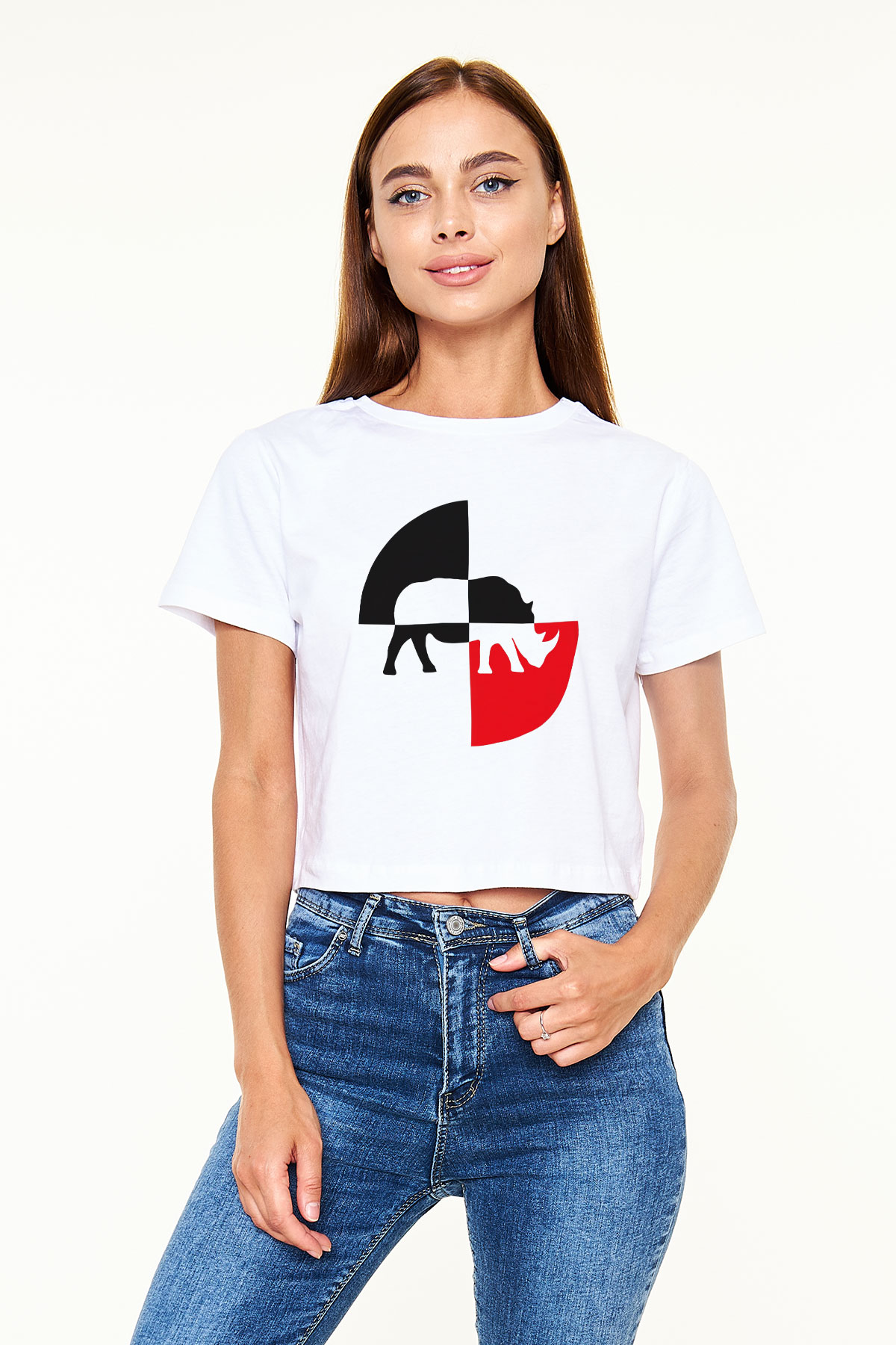 Gergedan Beyaz Croptop Tişört