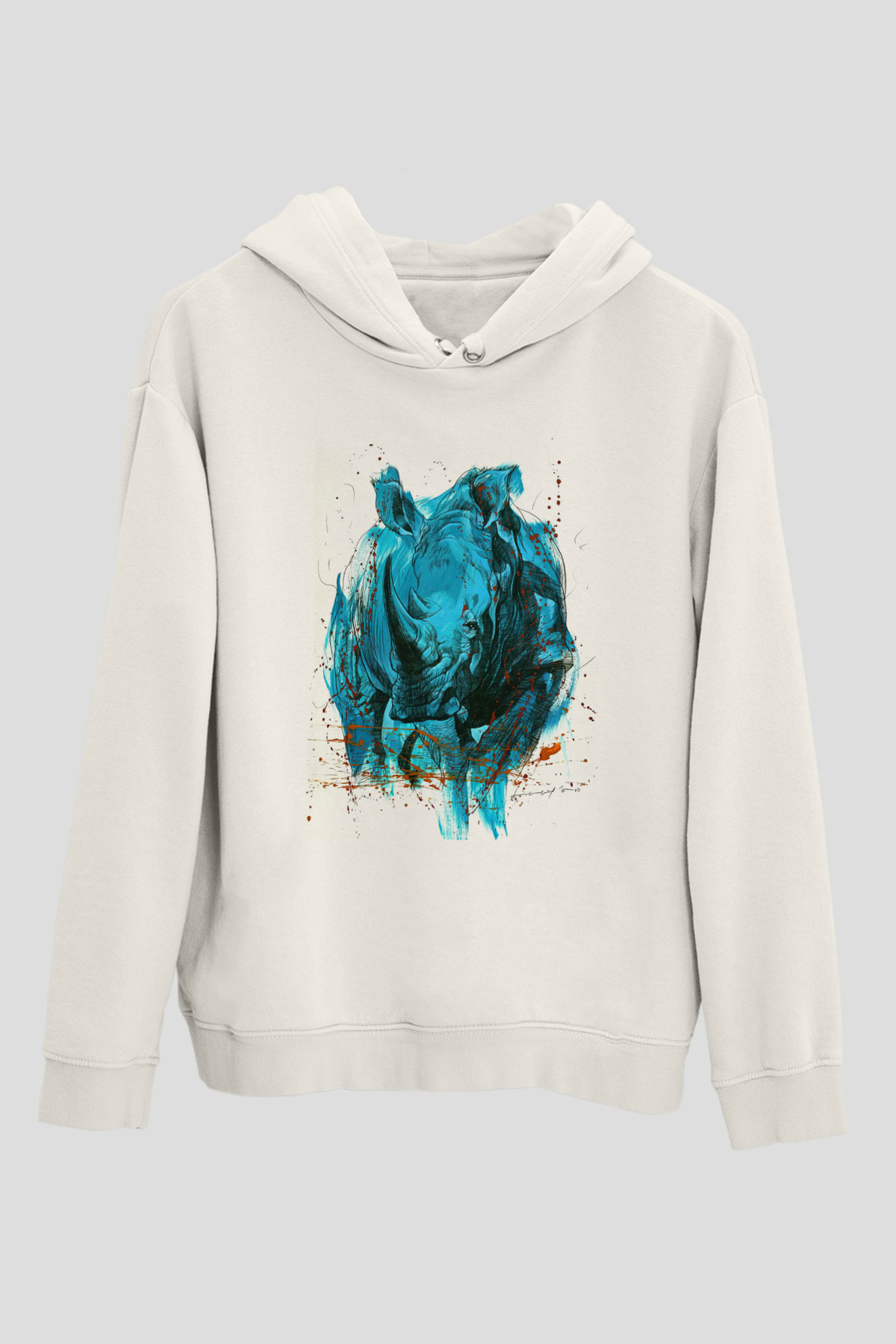 Gergedan Beyaz Unisex Hoodie