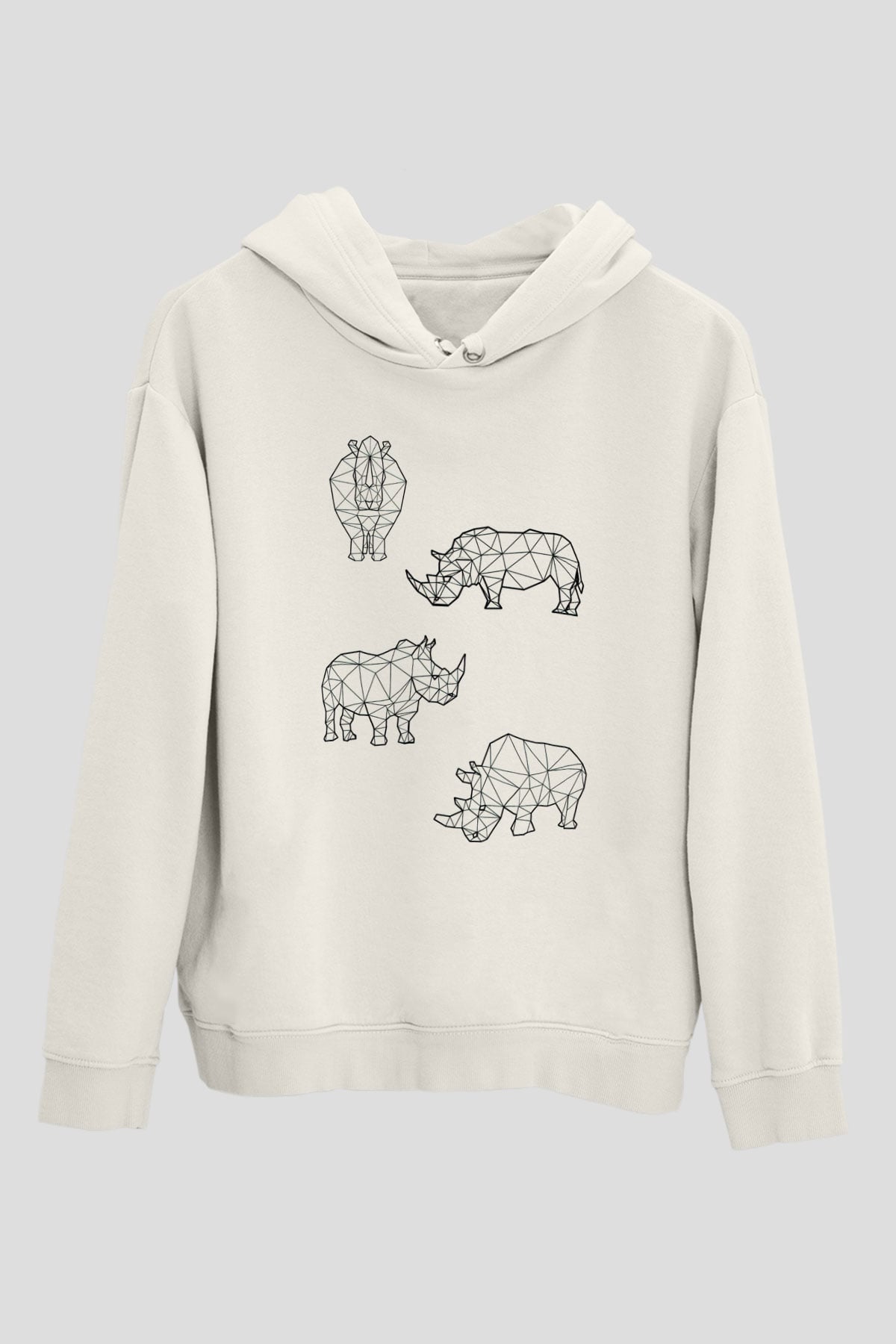 Gergedan Beyaz Unisex Hoodie