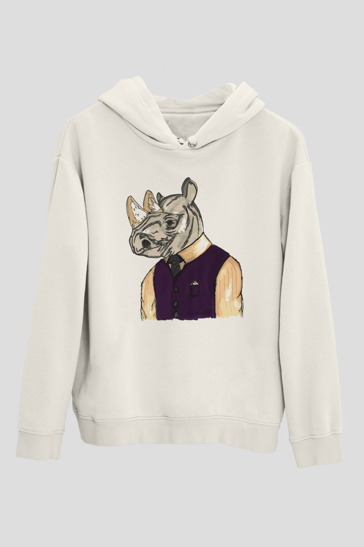 Gergedan Beyaz Unisex Kapşonlu Sweatshirt