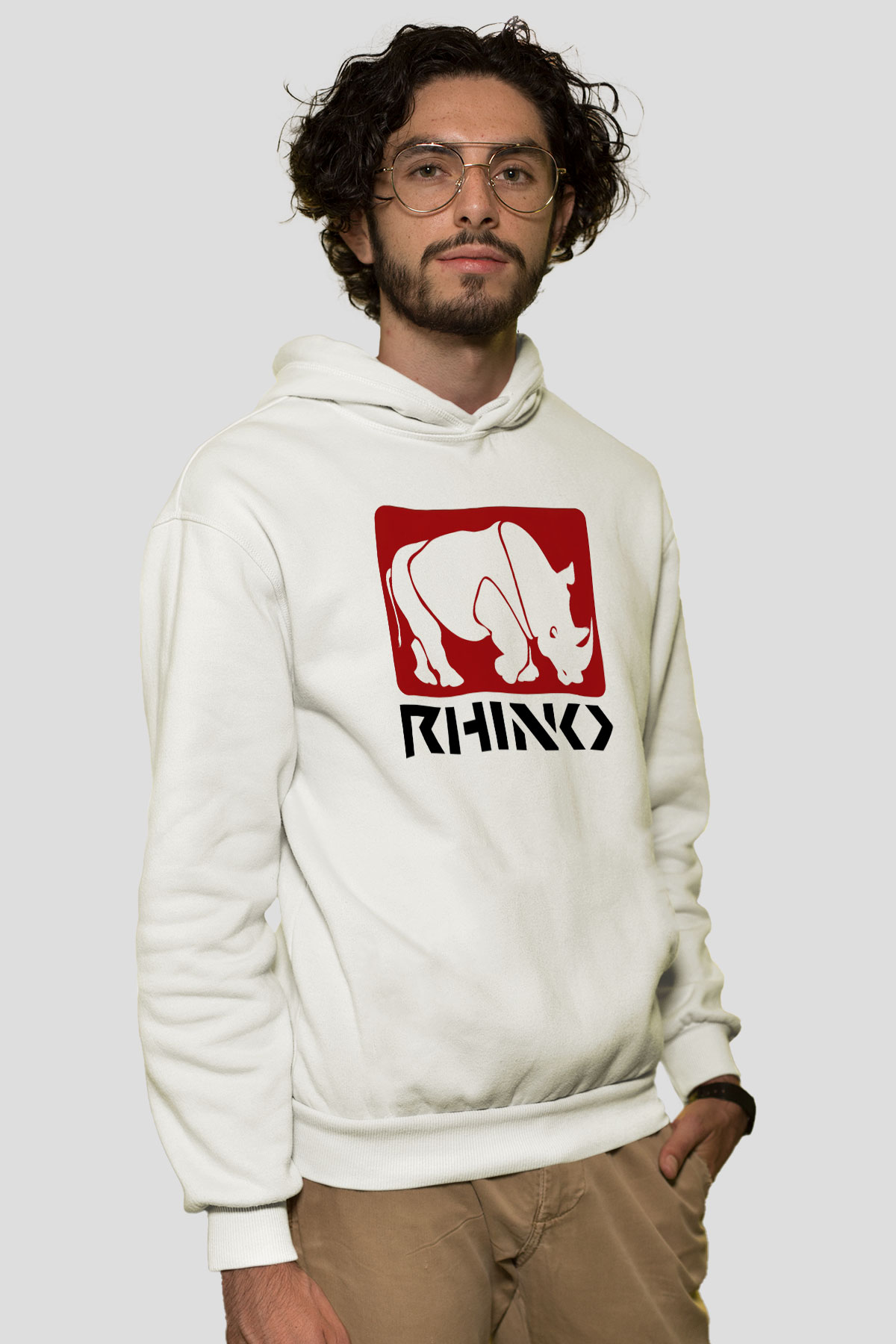 Gergedan Beyaz Unisex Kapşonlu Sweatshirt
