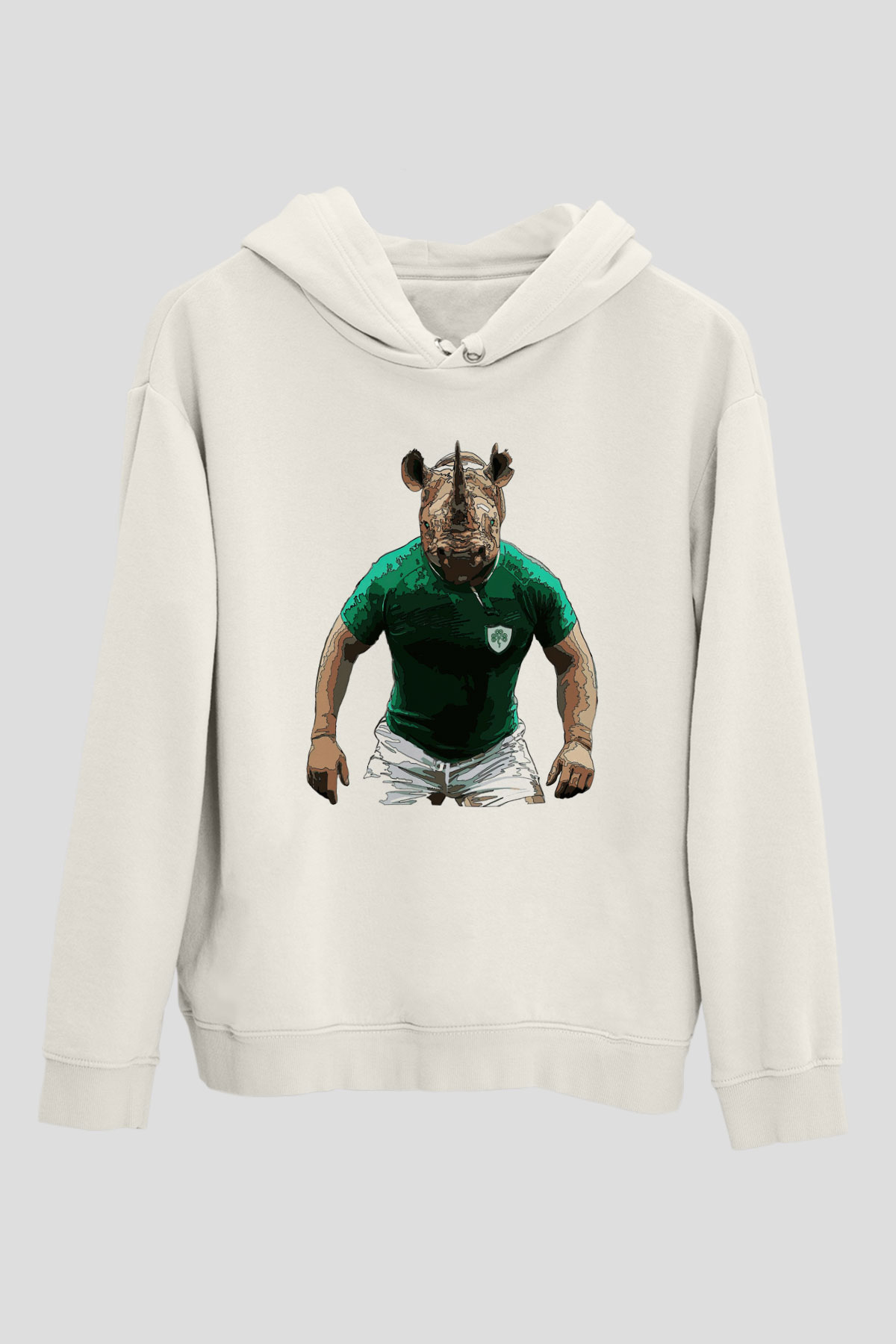 Gergedan Beyaz Unisex Kapşonlu Sweatshirt