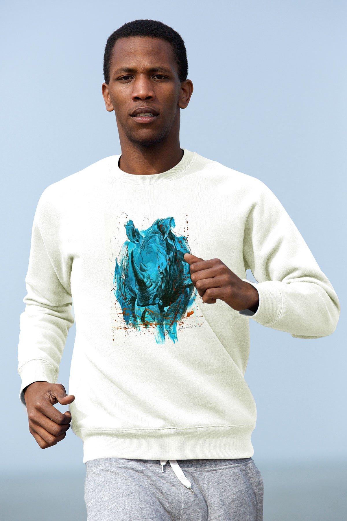 Gergedan Beyaz Unisex Sweatshirt