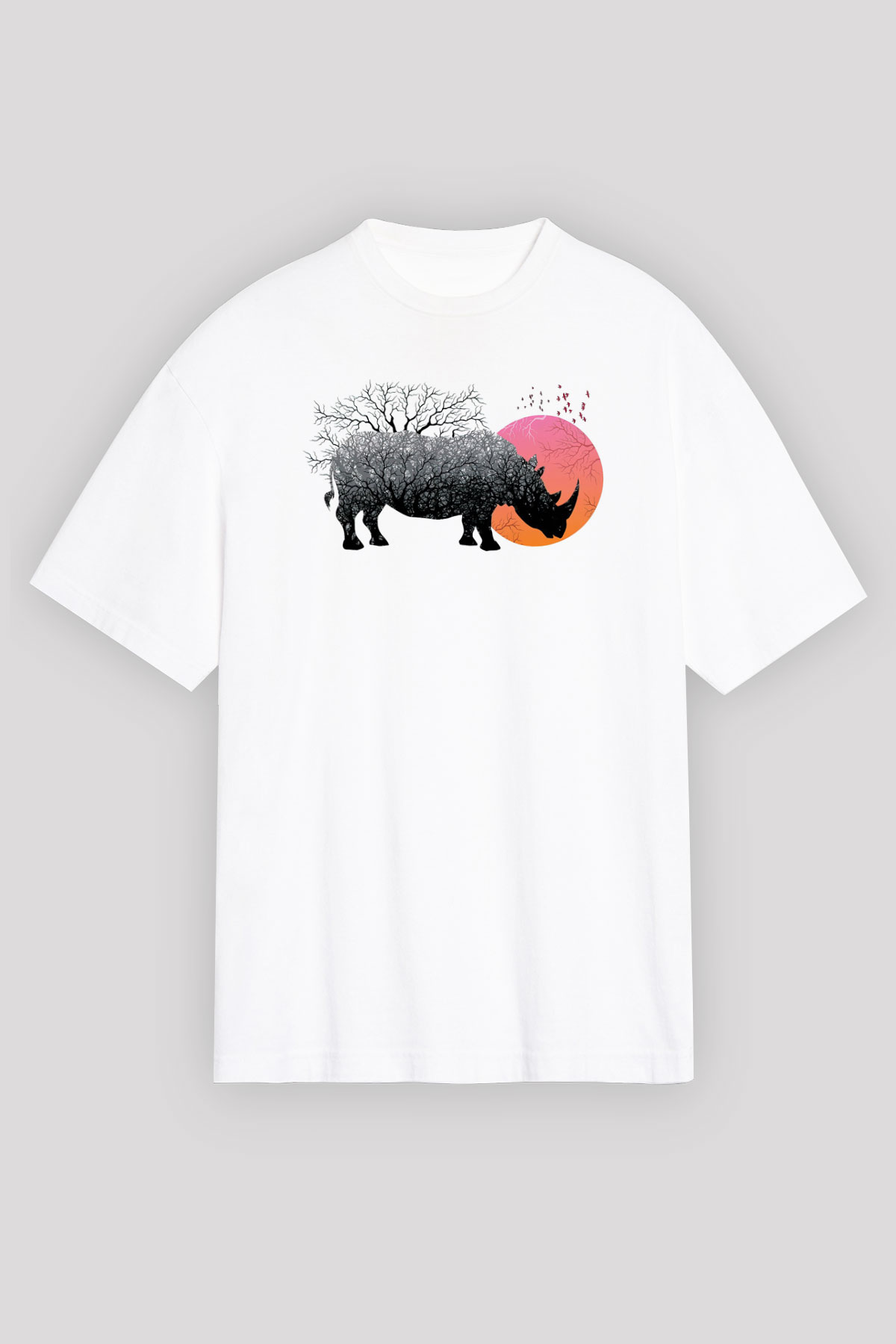 Gergedan Beyaz Oversize Tişört Oversize T-shirt - TişörtFabrikası