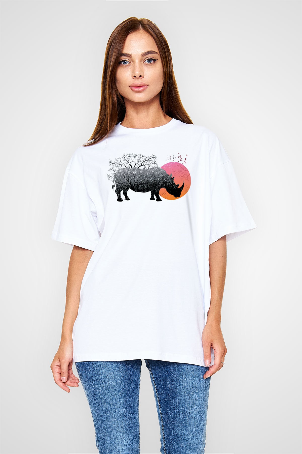 Gergedan Beyaz Oversize Tişört Oversize T-shirt - TişörtFabrikası