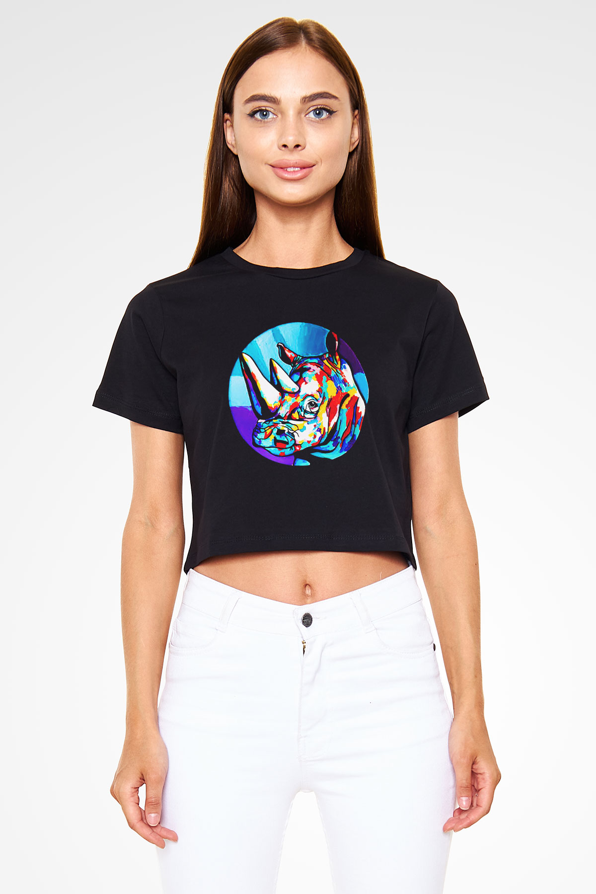 Gergedan Siyah Crop Top Tişört