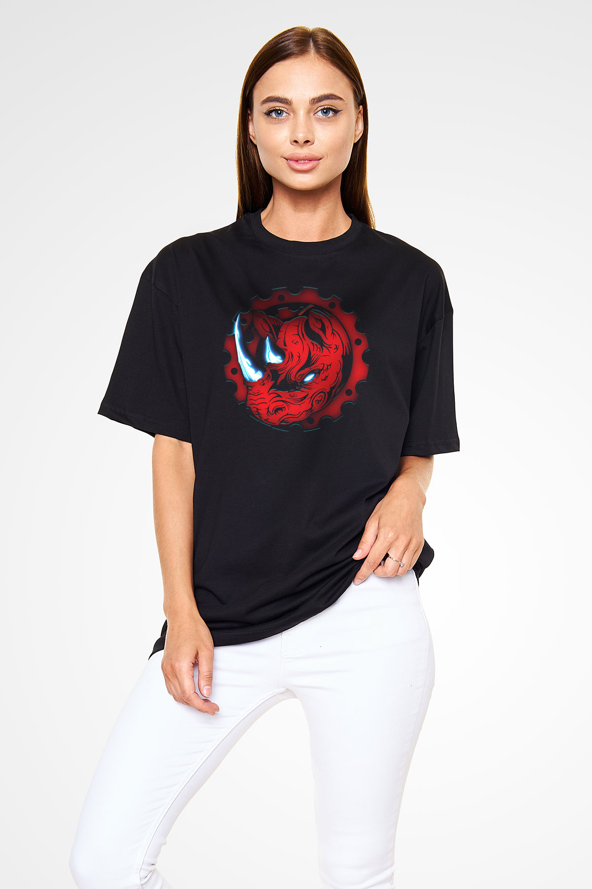 Gergedan Siyah Unisex Oversize Tişört T-Shirt