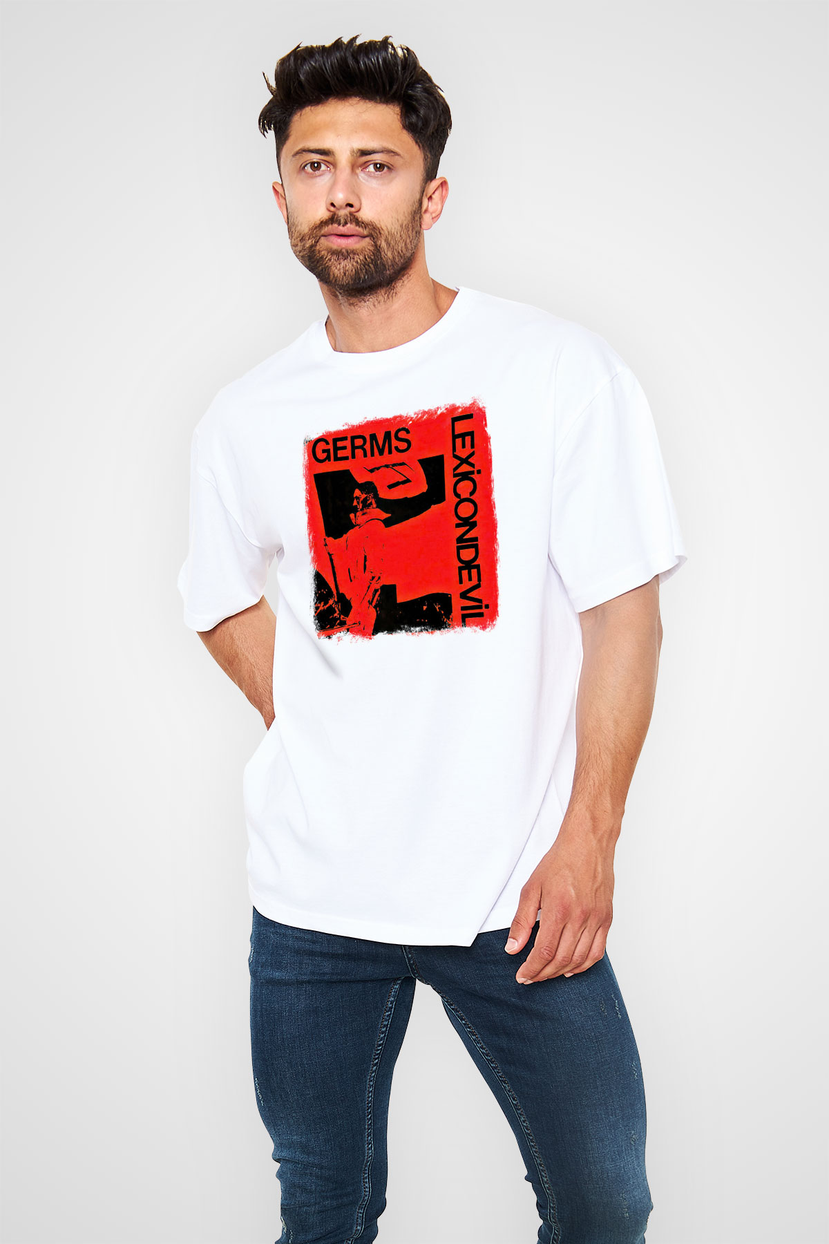 Germs Baskılı Unisex Beyaz Oversize Tişört