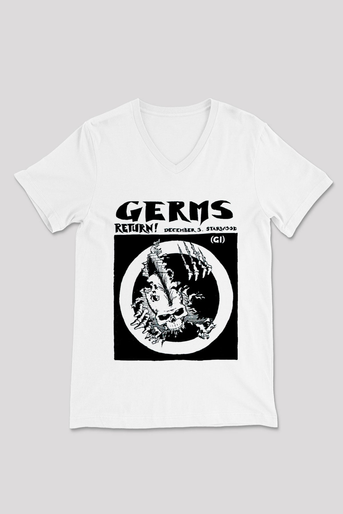 Germs Beyaz Unisex V Yaka Tişört T-Shirt