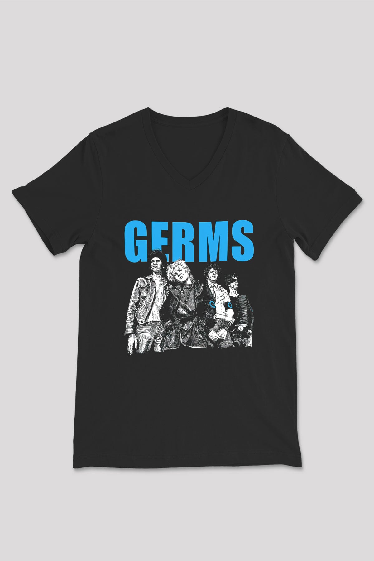 Germs Siyah Unisex V Yaka Tişört T-Shirt
