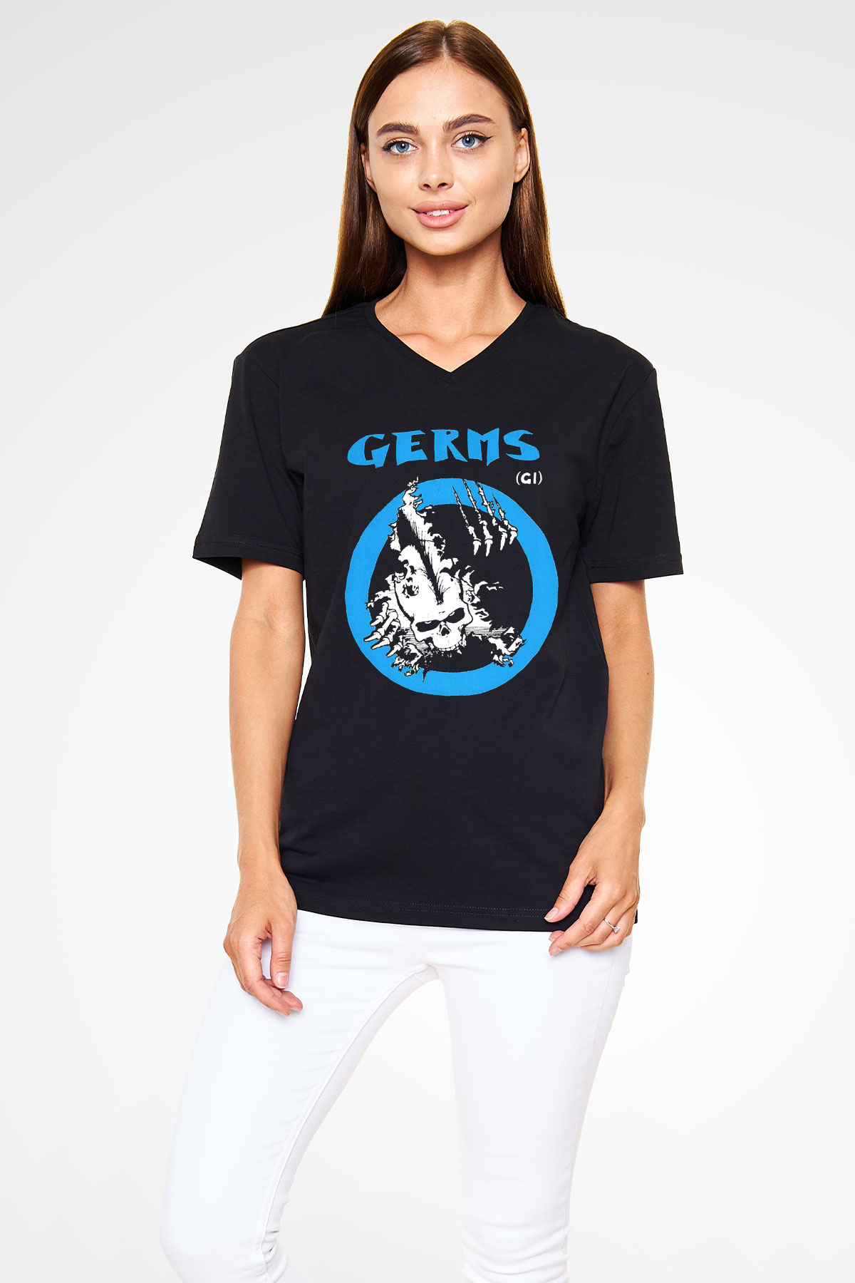 Germs Siyah Unisex V Yaka Tişört T-Shirt