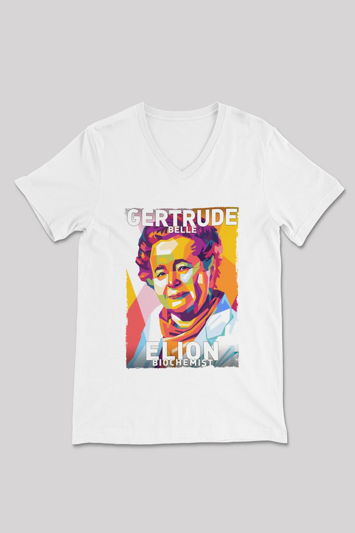 Gertrude B Elion Baskılı Unisex V Yaka Beyaz Tişört - Tshirt