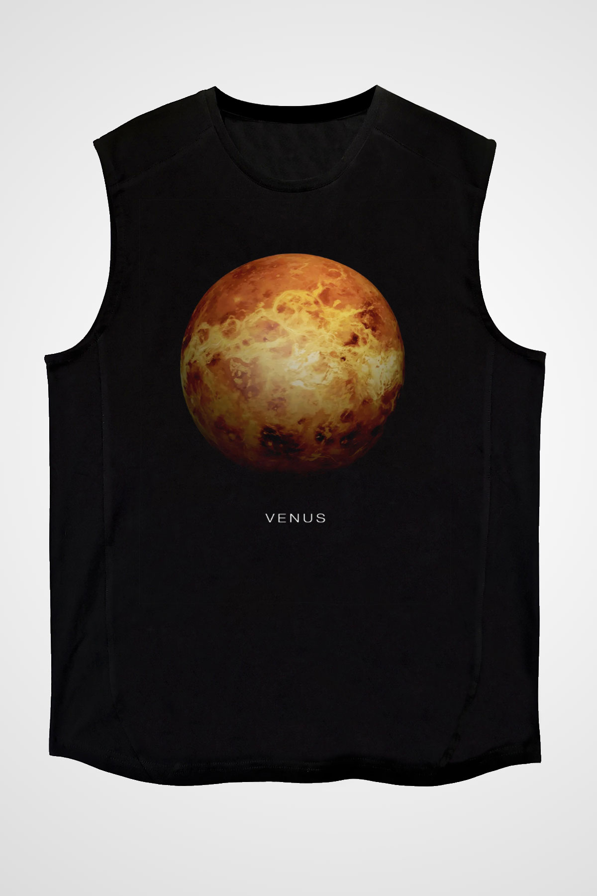 Gezegen Venüs Baskılı Unisex Kolsuz Siyah Tişört - Tshirt