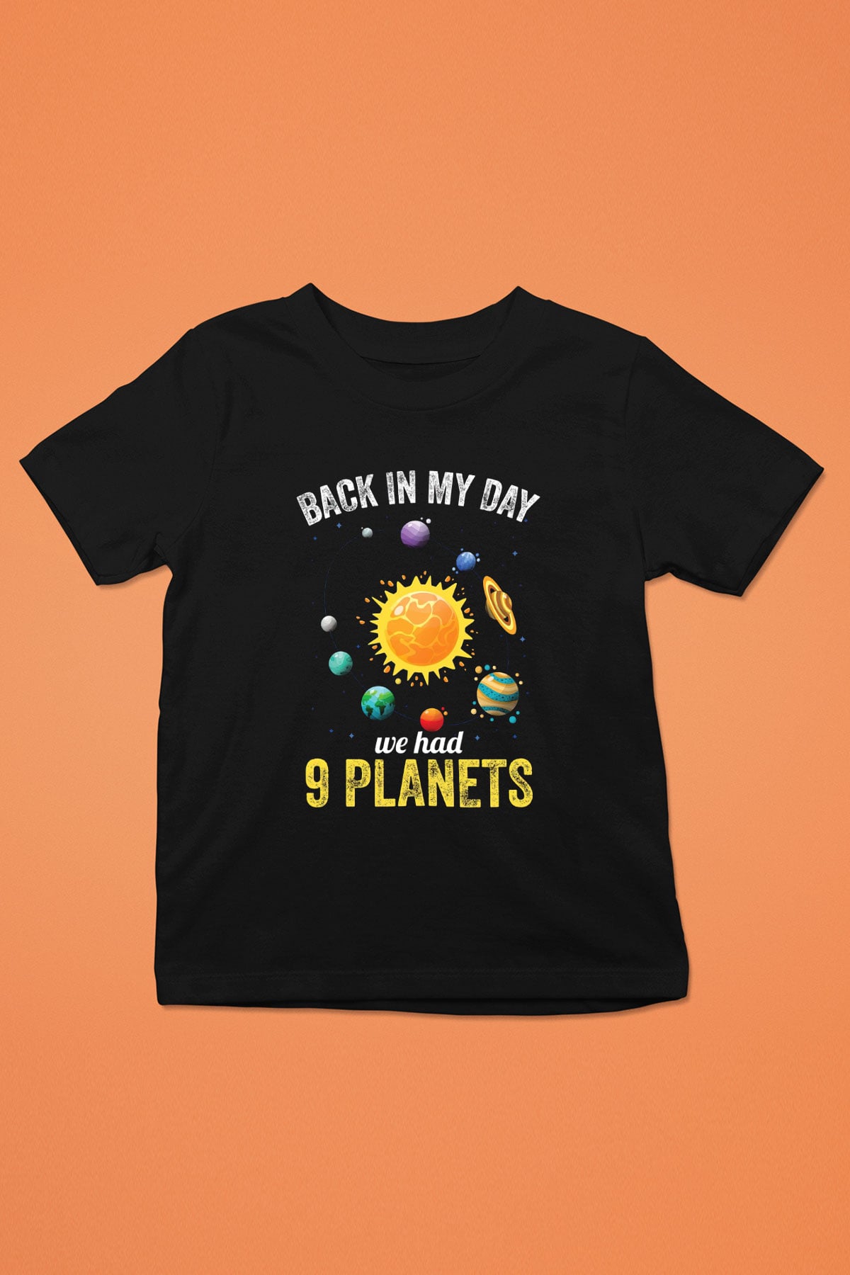 Gezegenler Baskılı Unisex Siyah Çocuk Tişörtü - Tshirt