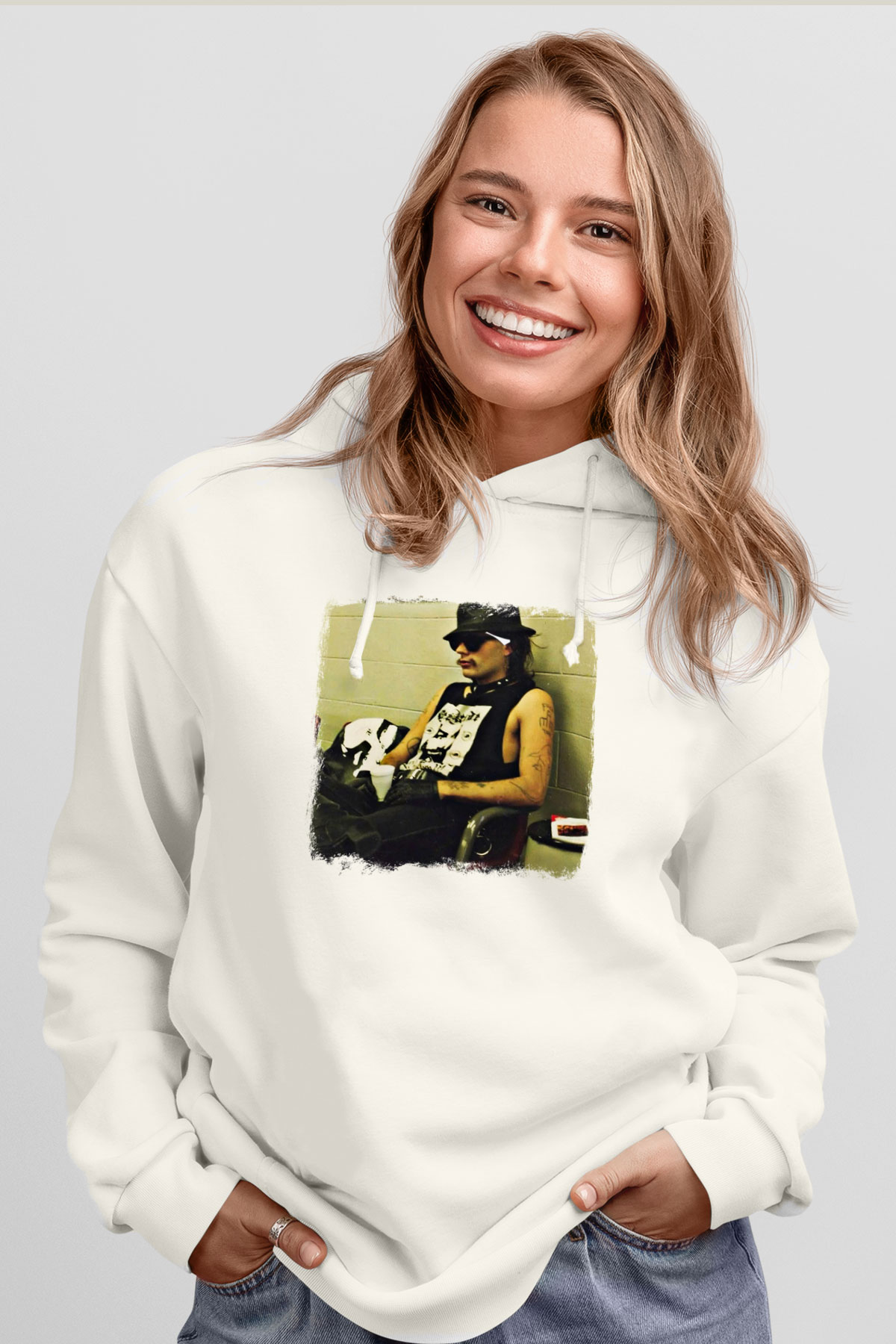 GG Allin Baskılı Unisex Beyaz Hoodie